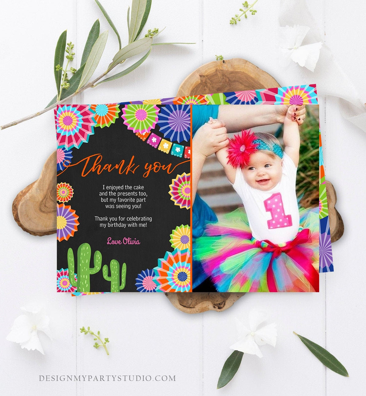 Editable Fiesta Birthday Thank You Card Insert Let&#39;s Fiesta Mexican Cactus Thank You Note Download Digital Corjl Template Printable 0236