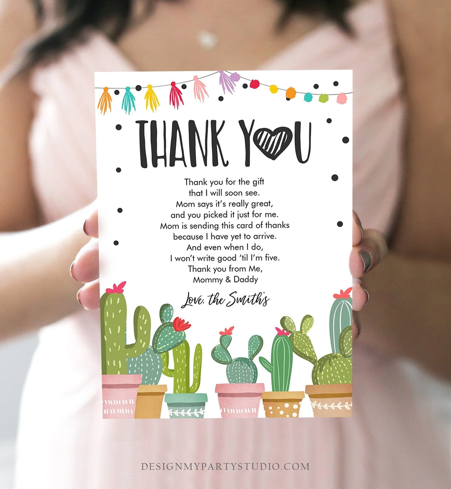 Editable Cactus Fiesta Thank You Card Baby Shower Sprinkle Birthday Thank You Insert Mexican Digital Download Template Printable 0254