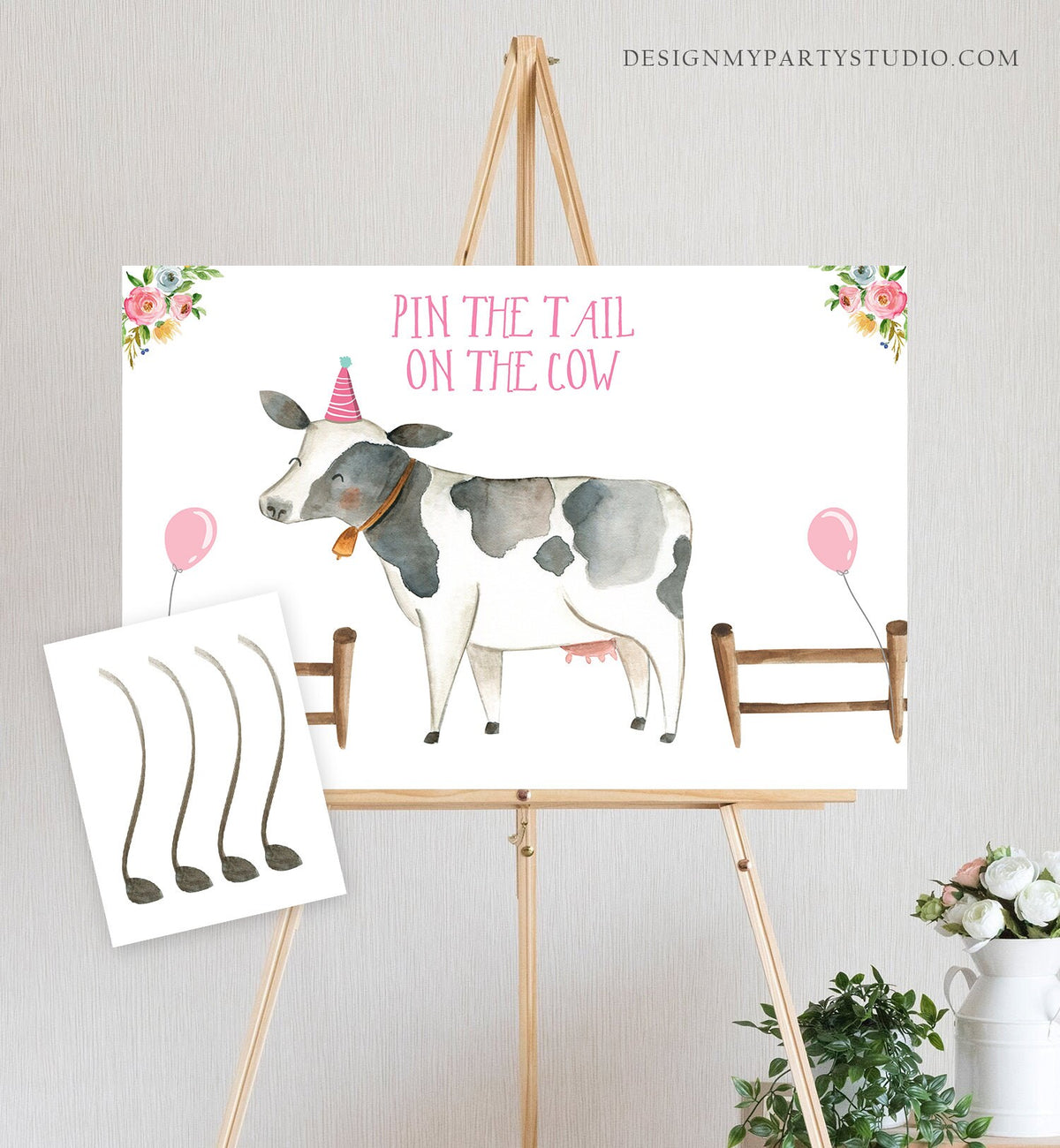 Editable Pin the Tail on the Cow Farm Birthday Game Farm Animals Party Animals Decor Barnyard Instant Download Printable Digital Corjl 0155