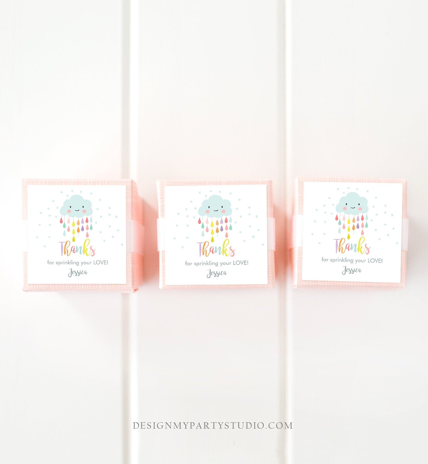 Editable Cloud Baby Shower Round Favor Tags Cloud Labels Cloud Thank you Tag Stickers Raindrops Sprinkle Label Template Printable 0036