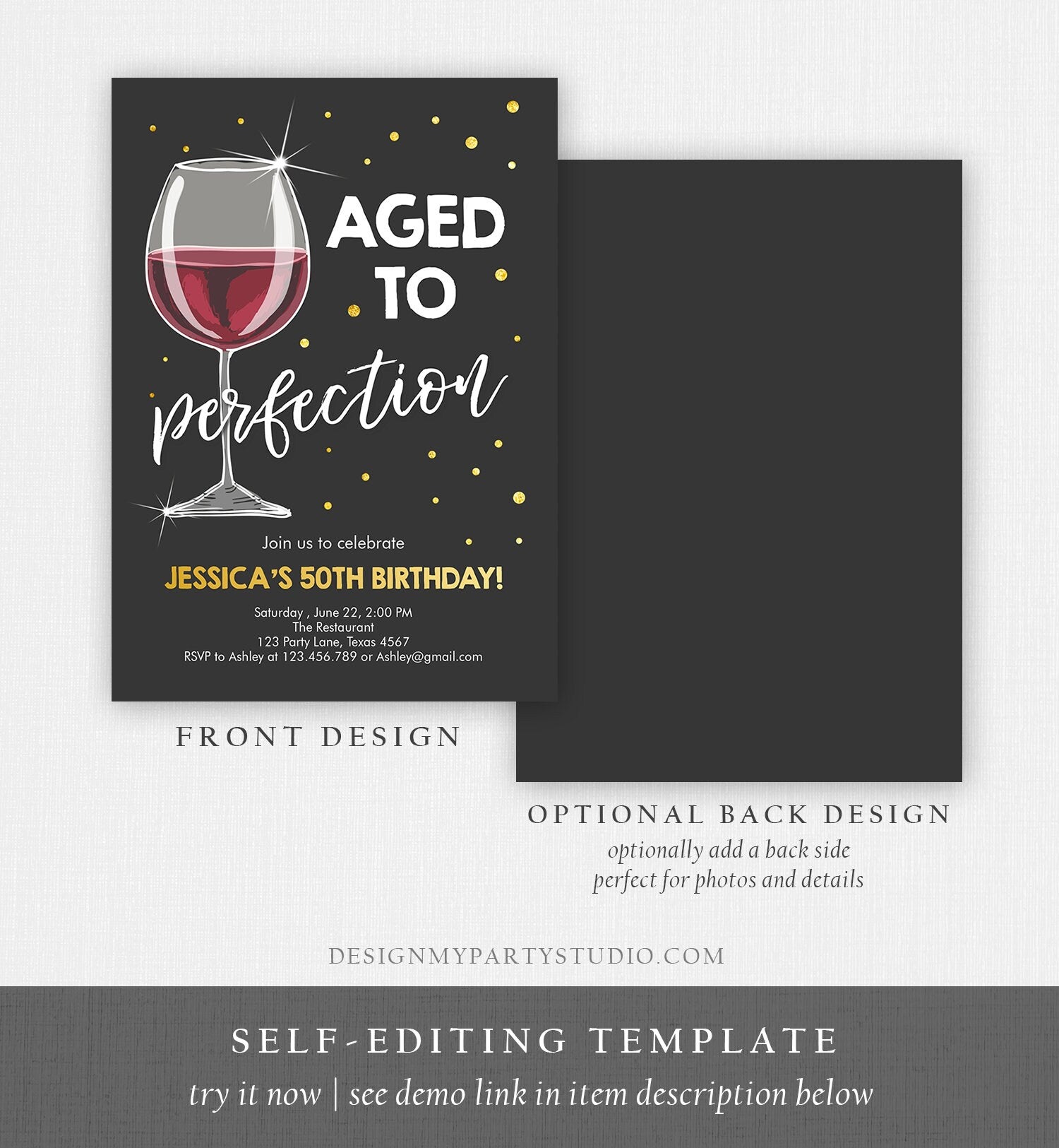 Editable Aged to Perfection Birthday Invitation Wine Adult Birthday Invite Rustic Surprise Digital Download Template Printable 0252