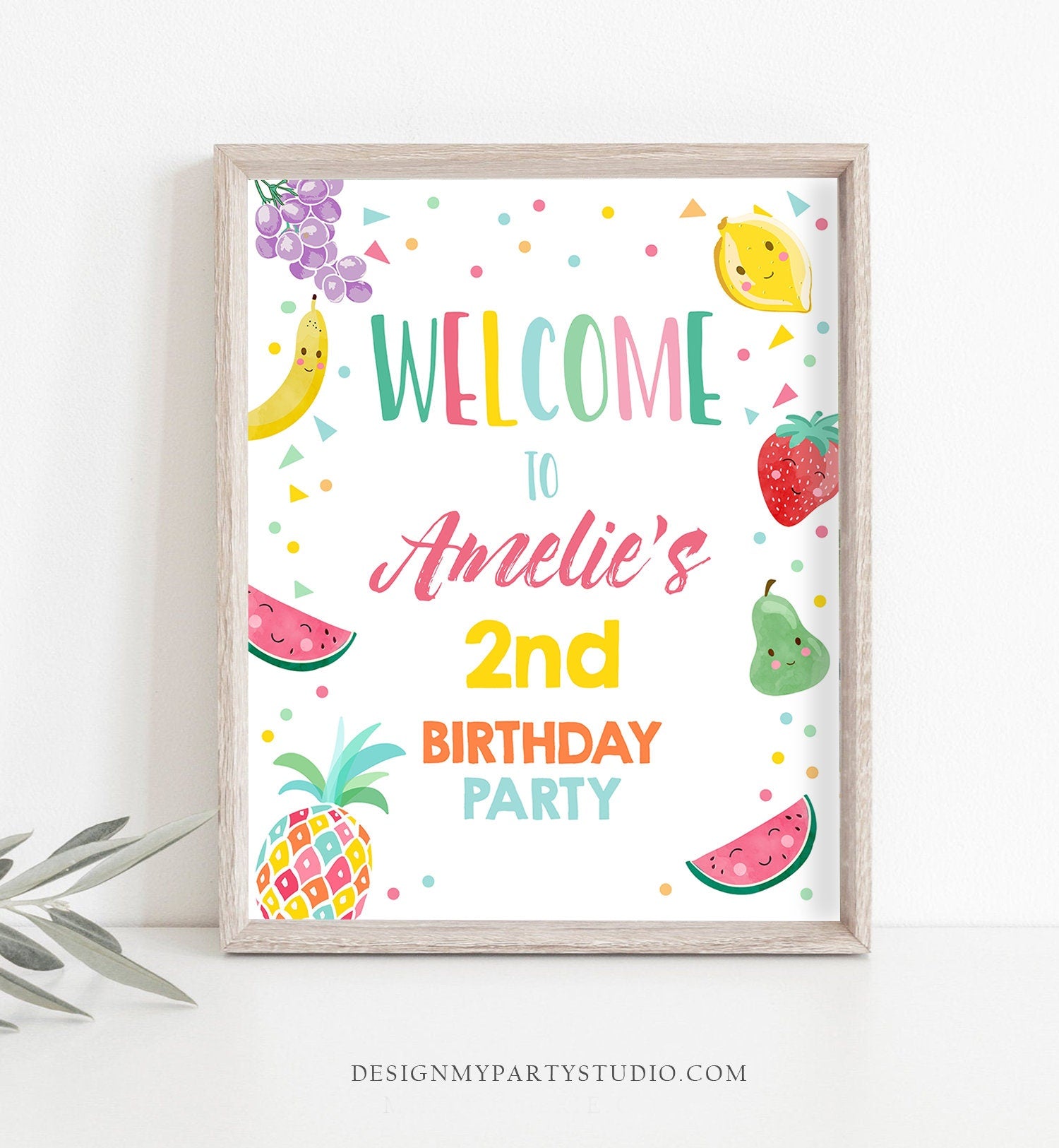 Editable Two-tti Fruiti Welcome Sign Fruit Birthday Party Fruit Two-tti Frutti Tropical Summer Digital Download Template Printable 0139