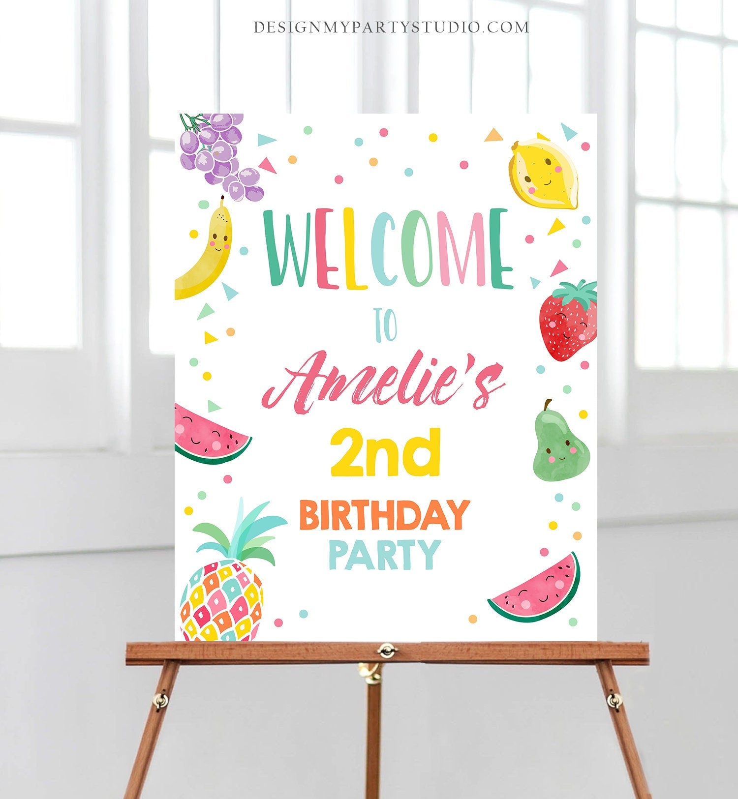 Editable Two-tti Fruiti Welcome Sign Fruit Birthday Party Fruit Two-tti Frutti Tropical Summer Digital Download Template Printable 0139