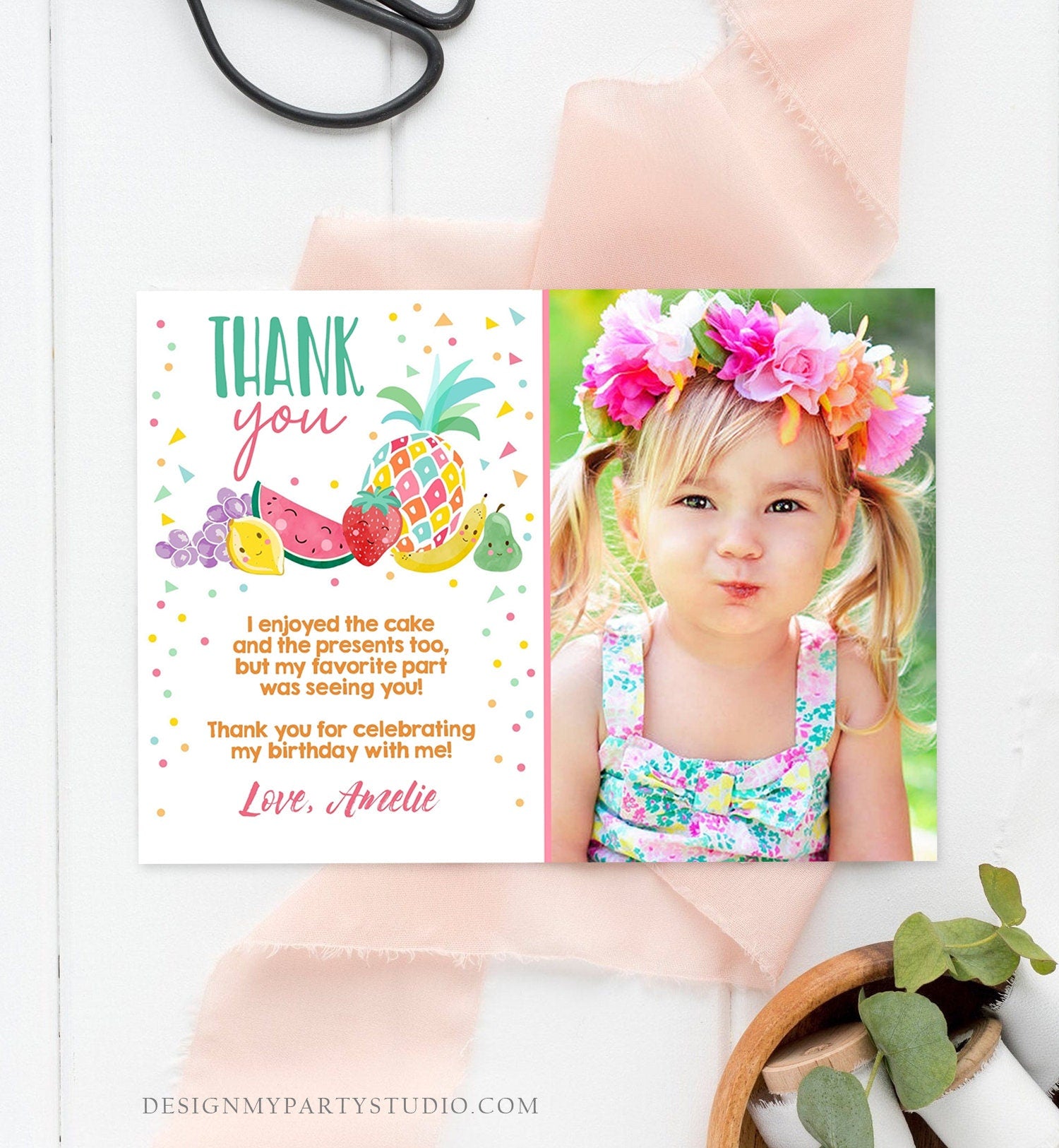 Editable Twotti Frutti Thank You Card Fruit Birthday Two-tti Fruiti Birthday Summer Fruit Download Printable Template Digital Corjl 0139