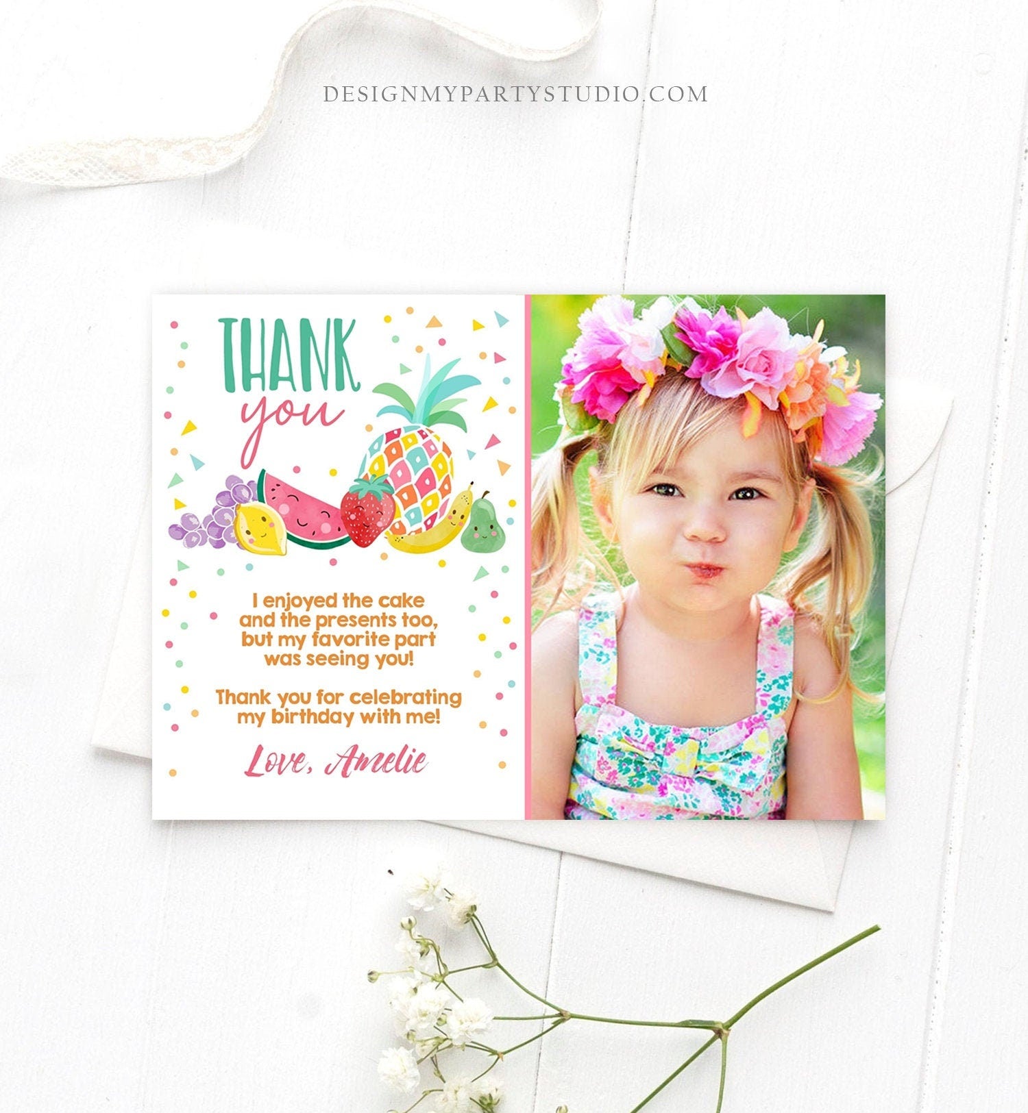 Editable Twotti Frutti Thank You Card Fruit Birthday Two-tti Fruiti Birthday Summer Fruit Download Printable Template Digital Corjl 0139