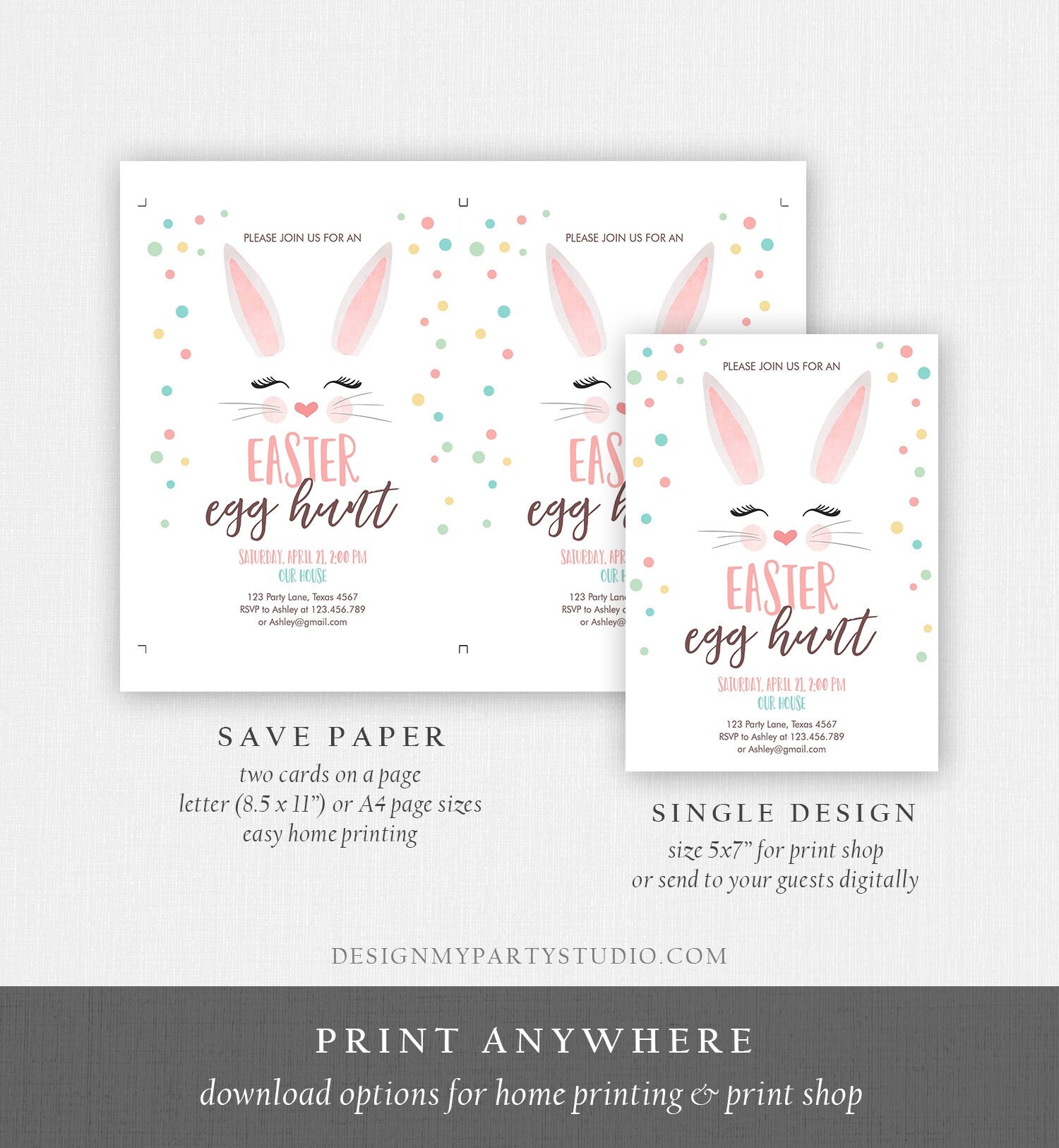 Editable Easter Egg Hunt Invitation Easter Bunny Pink Easter Invite Easter Birthday Spring Download Printable Template Corjl 0449 0238