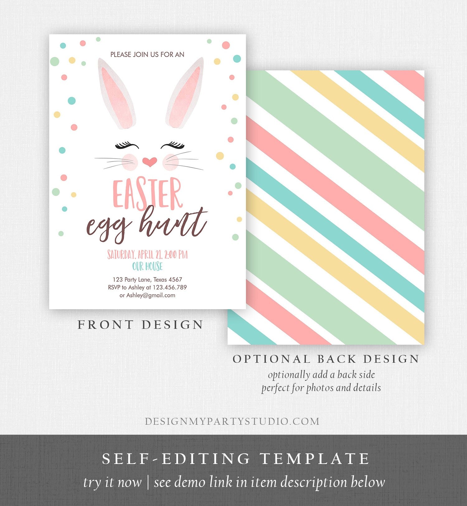 Editable Easter Egg Hunt Invitation Easter Bunny Pink Easter Invite Easter Birthday Spring Download Printable Template Corjl 0449 0238