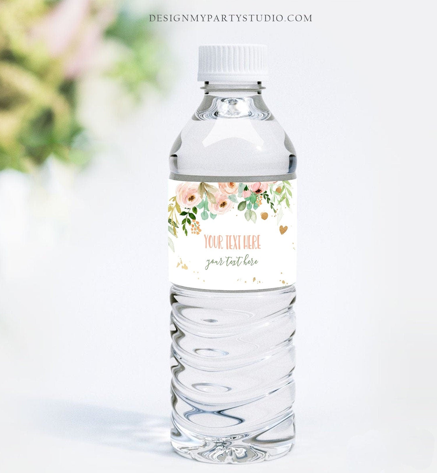 Editable Floral Water Bottle Labels Girl Birthday Peonies Greenery Eucalyptus Pink Gold Bottle Label Digital Template Printable 0147