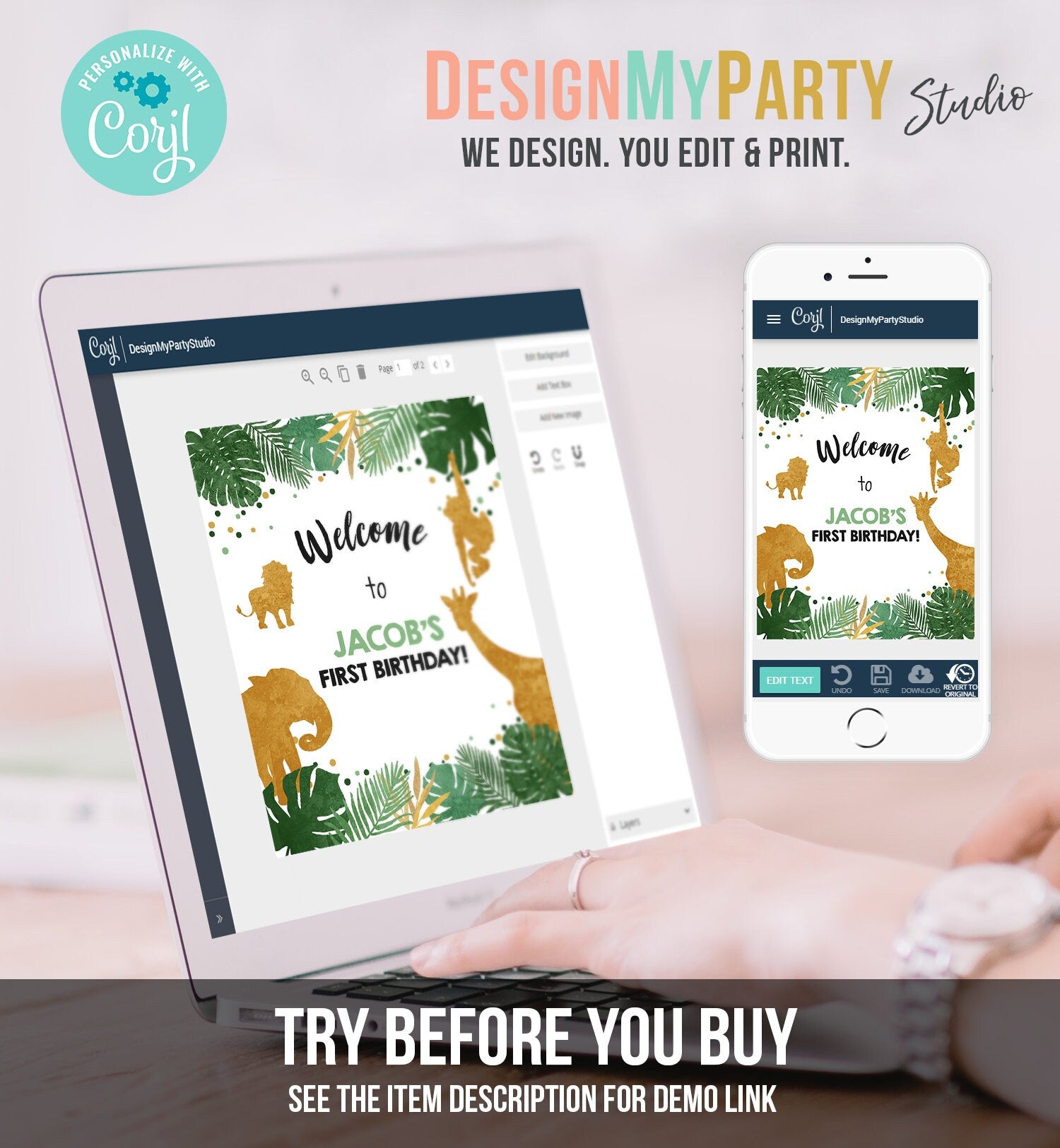 Editable Safari Animals Welcome Sign Wild One Poster Zoo Jungle Boy First Birthday 1st Party Animals Download Digital Printable 0016