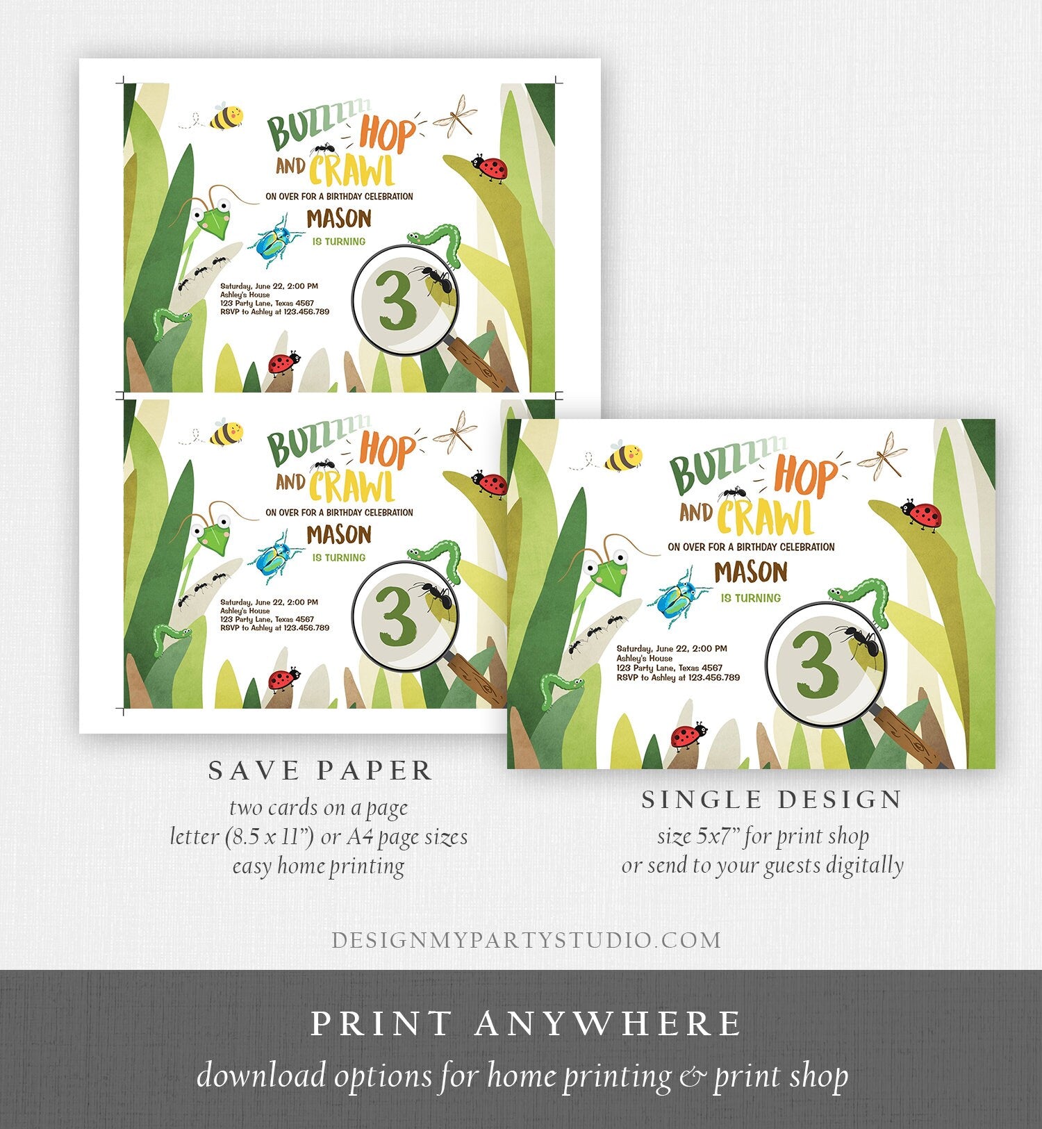 Editable Bug Birthday Invitation Insect Party Bugging Outdoor Backyard Garden Bug Hunt Boy Digital Download Evite Template Printable 0090