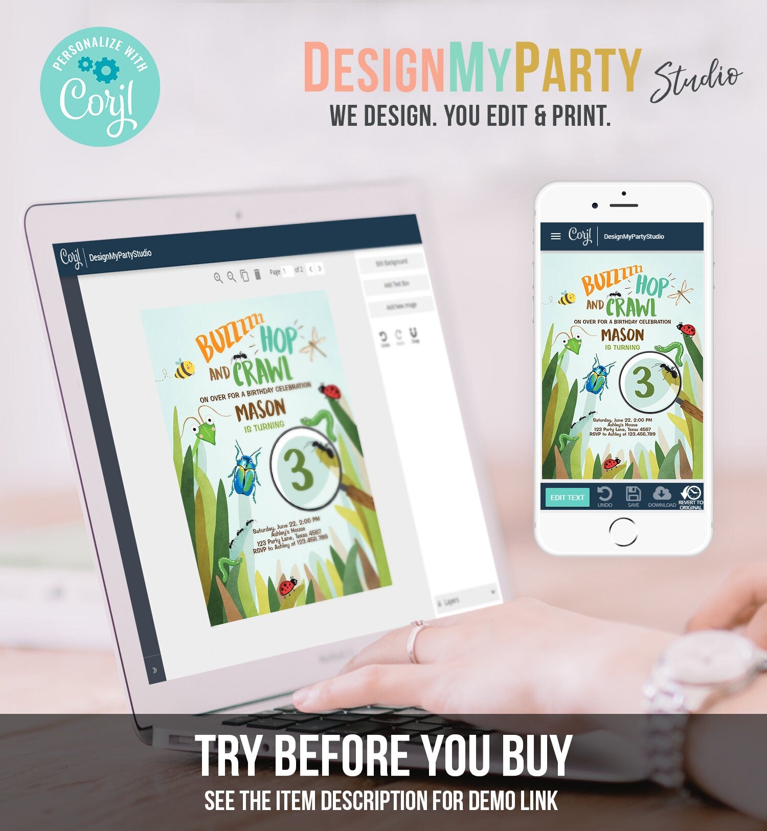 Editable Bug Birthday Invitation Insect Party Bugging Outdoor bug Hunt Bugs Boy Digital Download Corjl Template Printable 0090