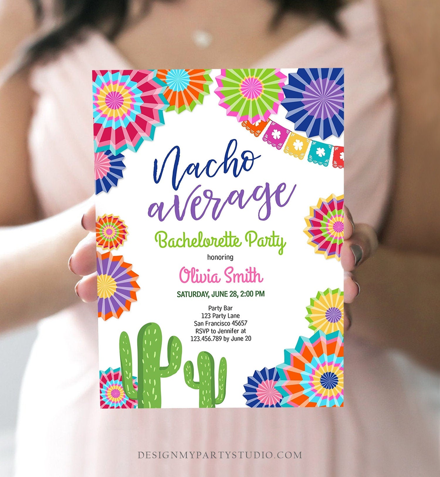 Editable Fiesta Nacho Average Bachelorette Party Invitation Cactus Mexican Bridal Shower Digital Download Corjl Template Printable 0236