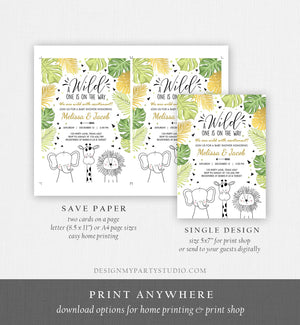 Editable Safari Animals Baby Shower Invitation Boy Girl Gender Neutral Wild One On the Way Jungle Zoo Animals Modern Corjl Template 0039