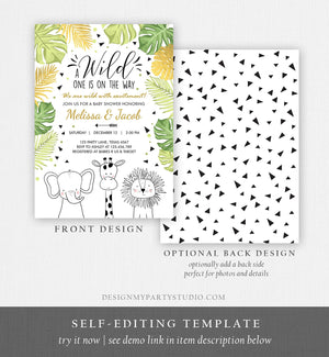 Editable Safari Animals Baby Shower Invitation Boy Girl Gender Neutral Wild One On the Way Jungle Zoo Animals Modern Corjl Template 0039