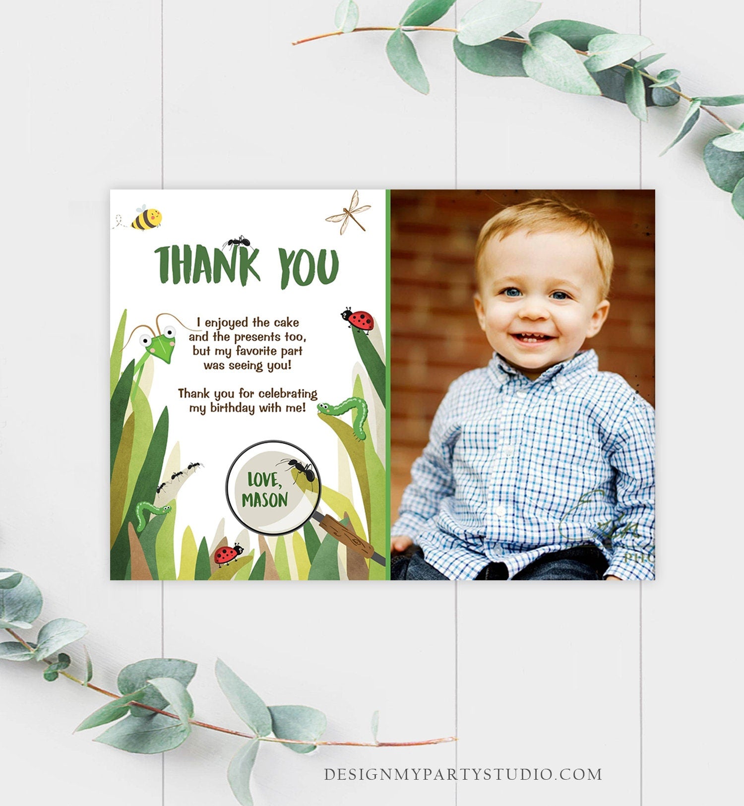 Editable Thank You Card Bug Thank you Note Bug Birthday Insect Party Boy Birthday Thank you Download Printable Template Corjl Digital 0090