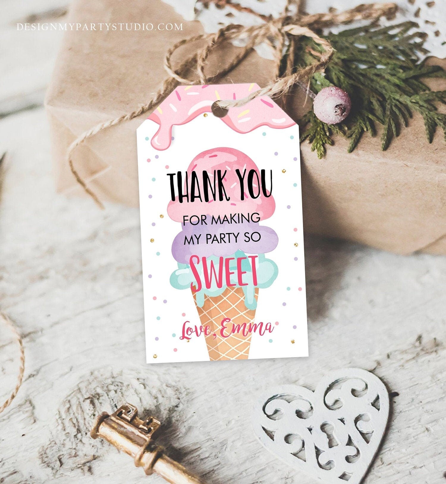 Editable Ice Cream Favor Thank You Tags Ice Cream Birthday Party Girl Pink Purple Gift Goodie Bag Labels Corjl Template Printable 0243