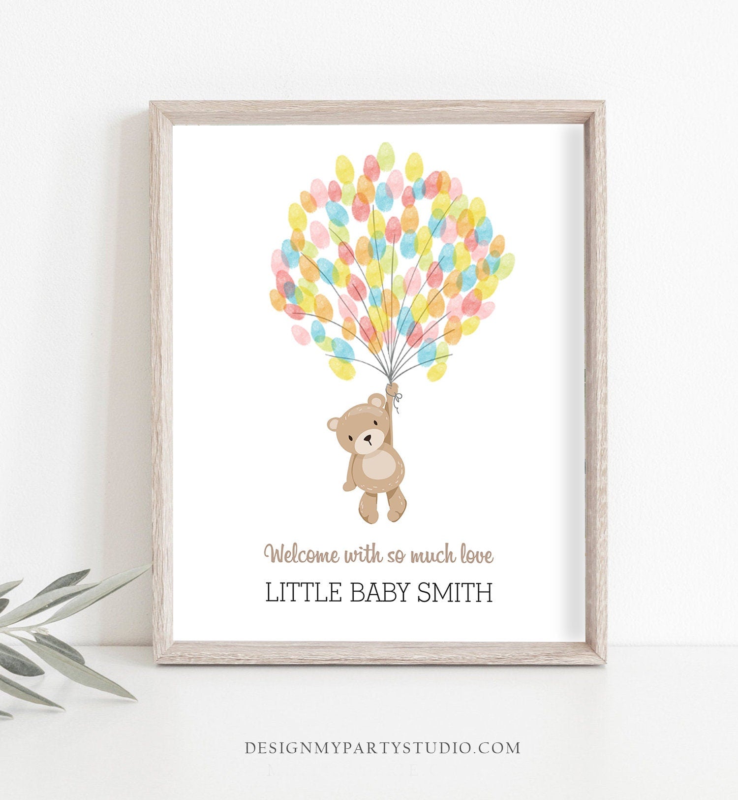 Editable Teddy Bear Baby shower Fingerprint Guestbook Thumbprint Guest Book Woodland Animals Download PRINTABLE Template Corjl 0025