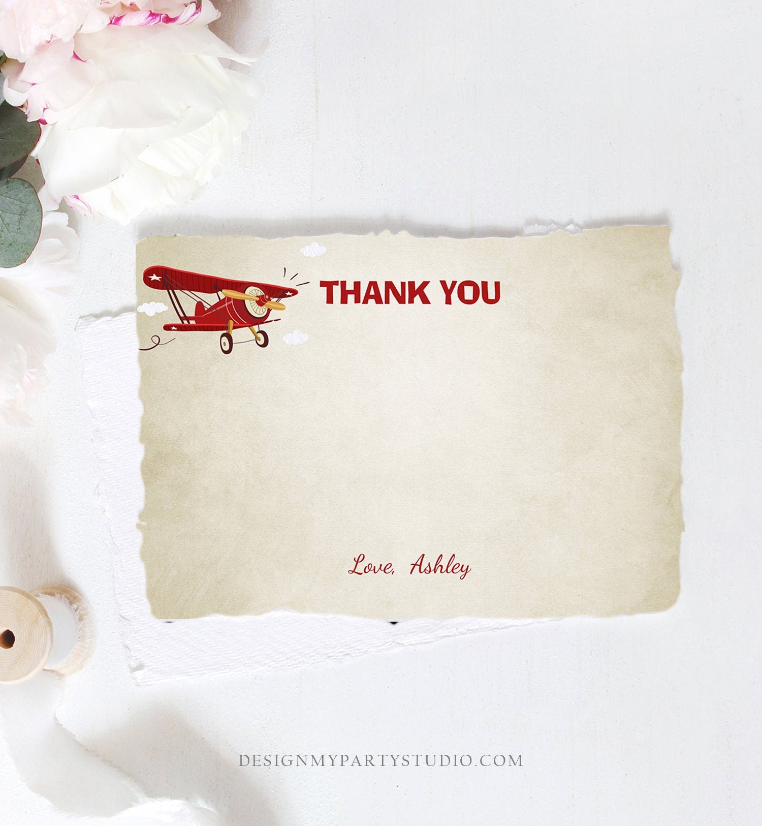 Editable Airplane Thank You Card Airplane Boy Birthday Baby Shower Thank You Note Vintage Airplane Adventure Travel Template Printable 0011