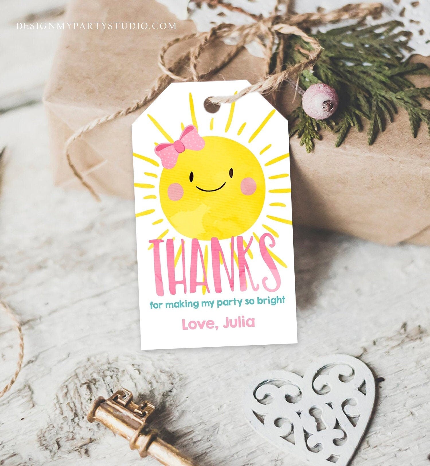 Editable Sunshine Favor Tag Little Sunshine Birthday Thank You Tag Girl Pink Summer Summer Sunshine Party Digital Template Printable 0141