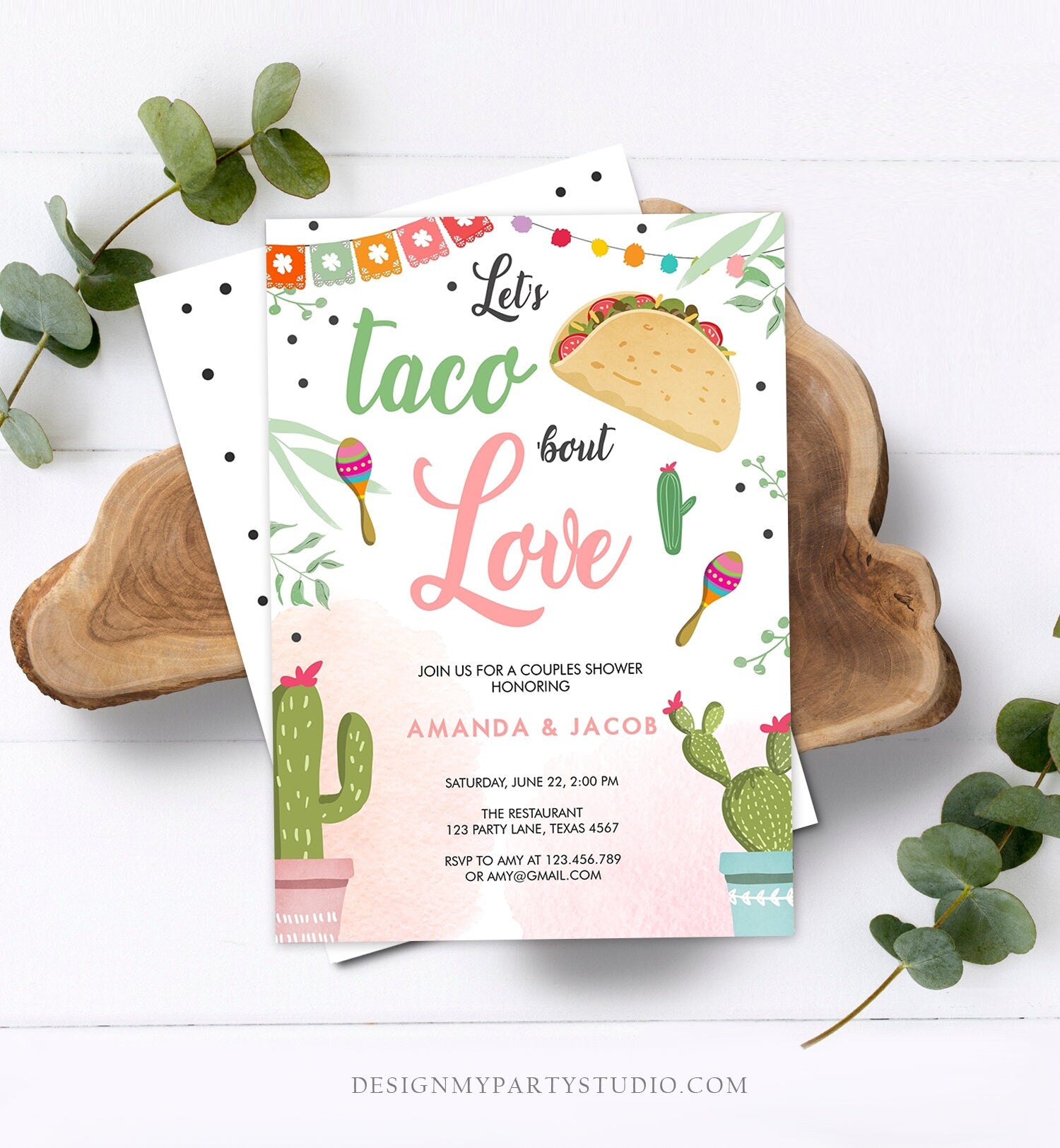 Editable Taco Bout Love Fiesta Couples Shower Invite Cactus Bridal Shower Taco Digital Download Evite Template Printable 0254