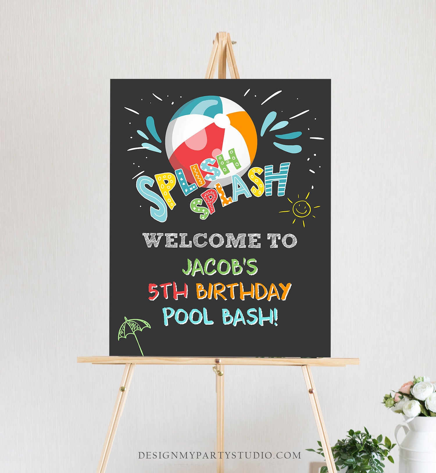 Editable Pool Party Welcome Sign Pool Party Birthday Beach Ball Pool Bash Boy Welcome Splish Splash Printable Welcome Template Corjl 0169