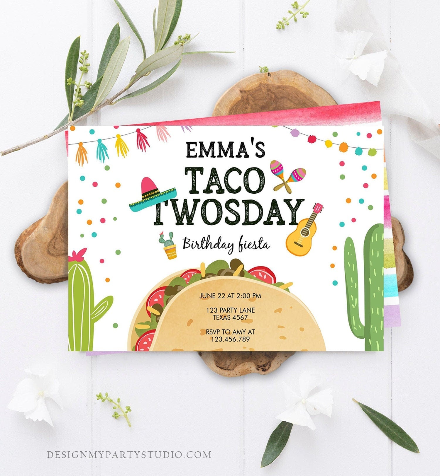 Editable Taco Twosday Invitation Mexican Twosday Birthday Fiesta 2nd Birthday Instant Download Printable Invitation Template Corjl 0161