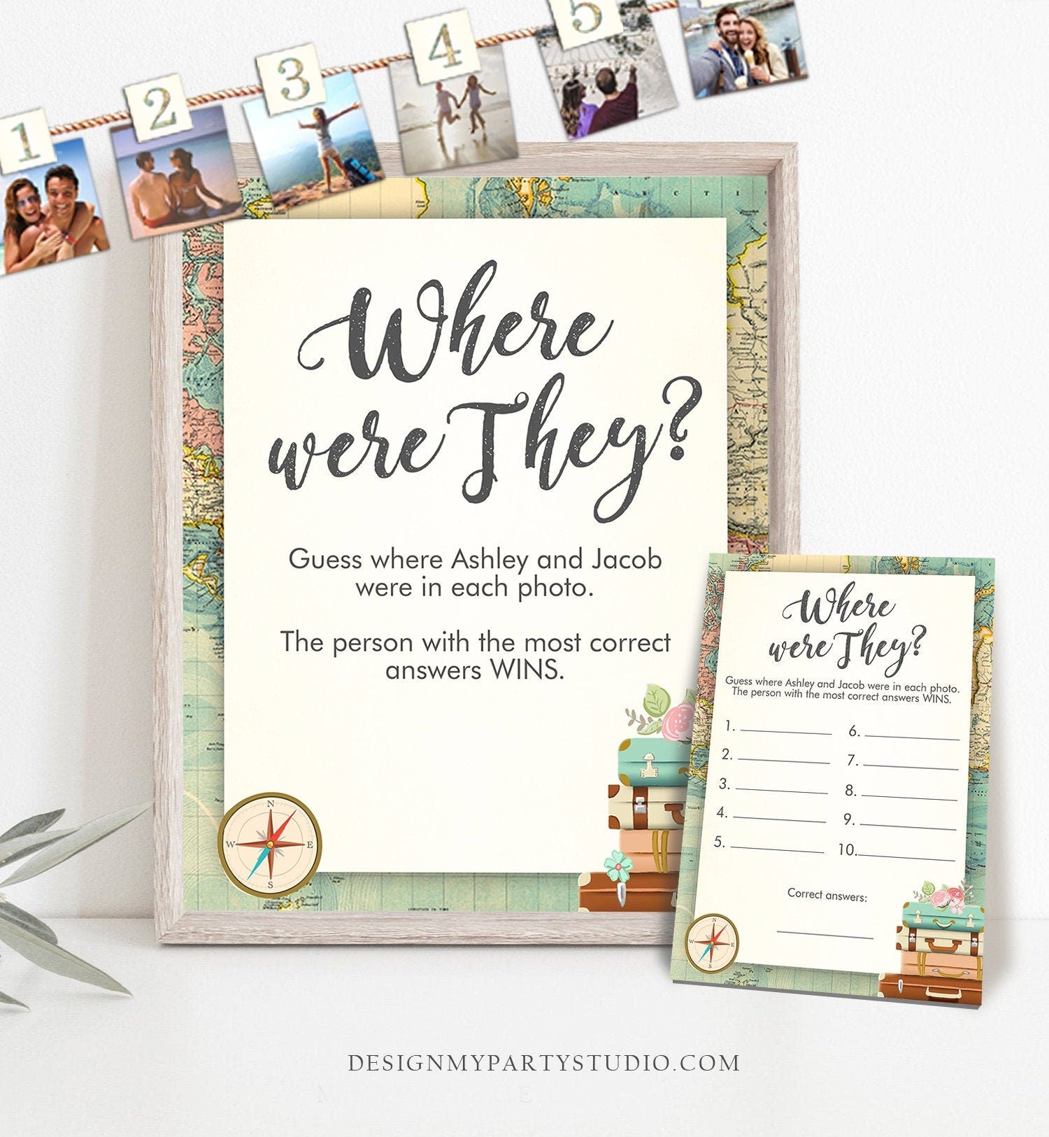 Editable Where were They Bridal Shower Game Wedding Shower Activity Travel Adventure Bride and Groom World Map Corjl Template PRINTABLE 0044