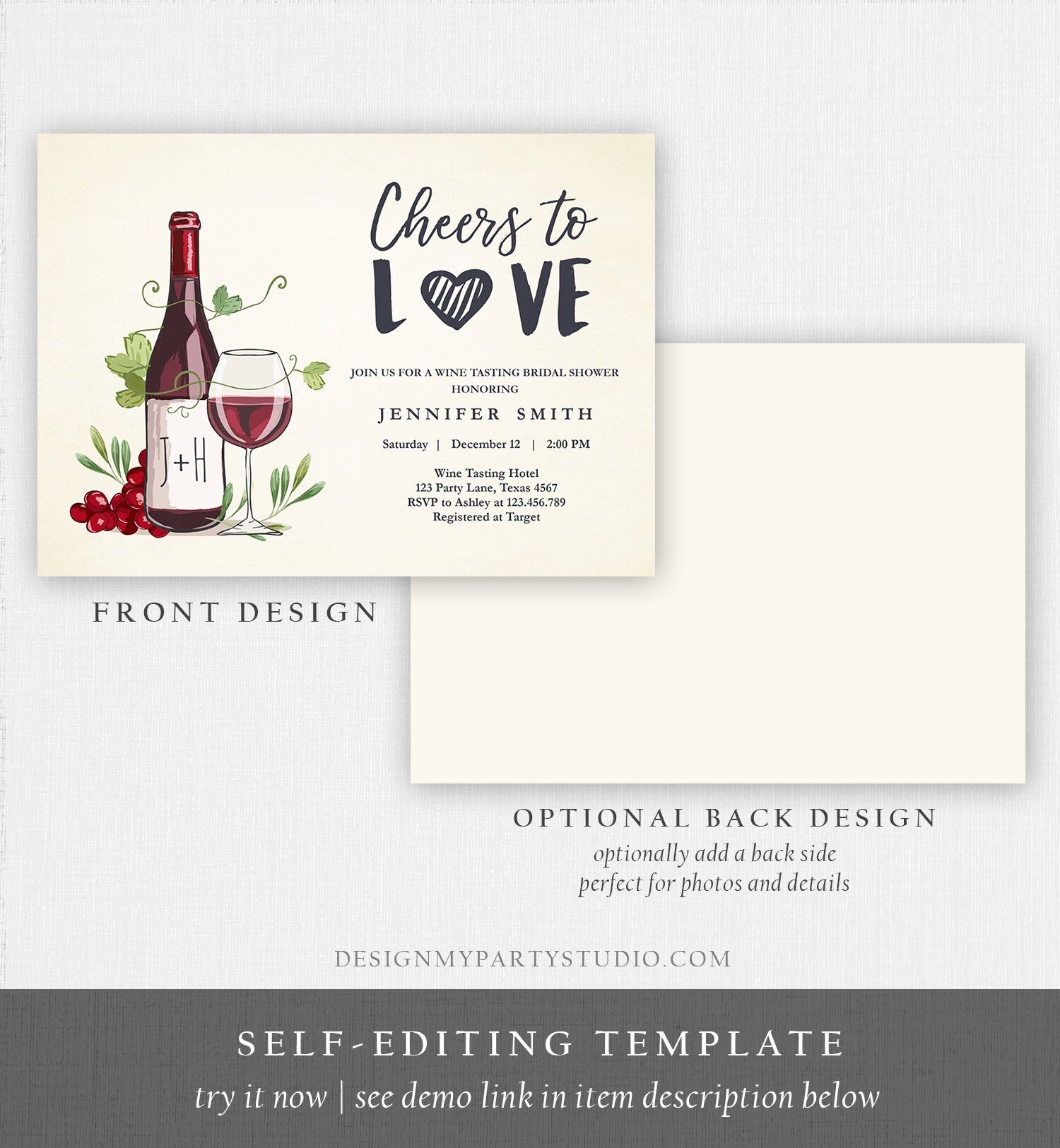 Editable Wine Bridal Shower Invitation Rustic Winery Cheers To Love Country Wine Tasting Couples Download Evite Template Printable 0234