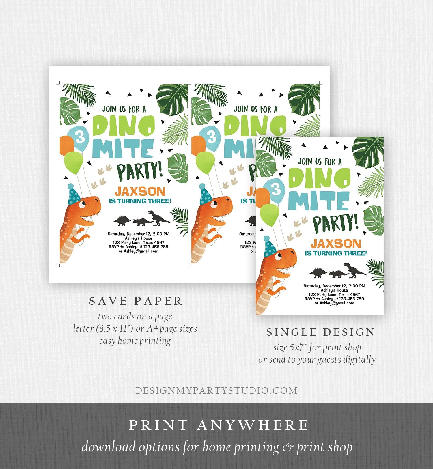 Editable Dinosaur Birthday Invitation Dino mite T-Rex Dig Party Prehistoric Boy Dino Fossil Digital Download Evite Template Printable 0074