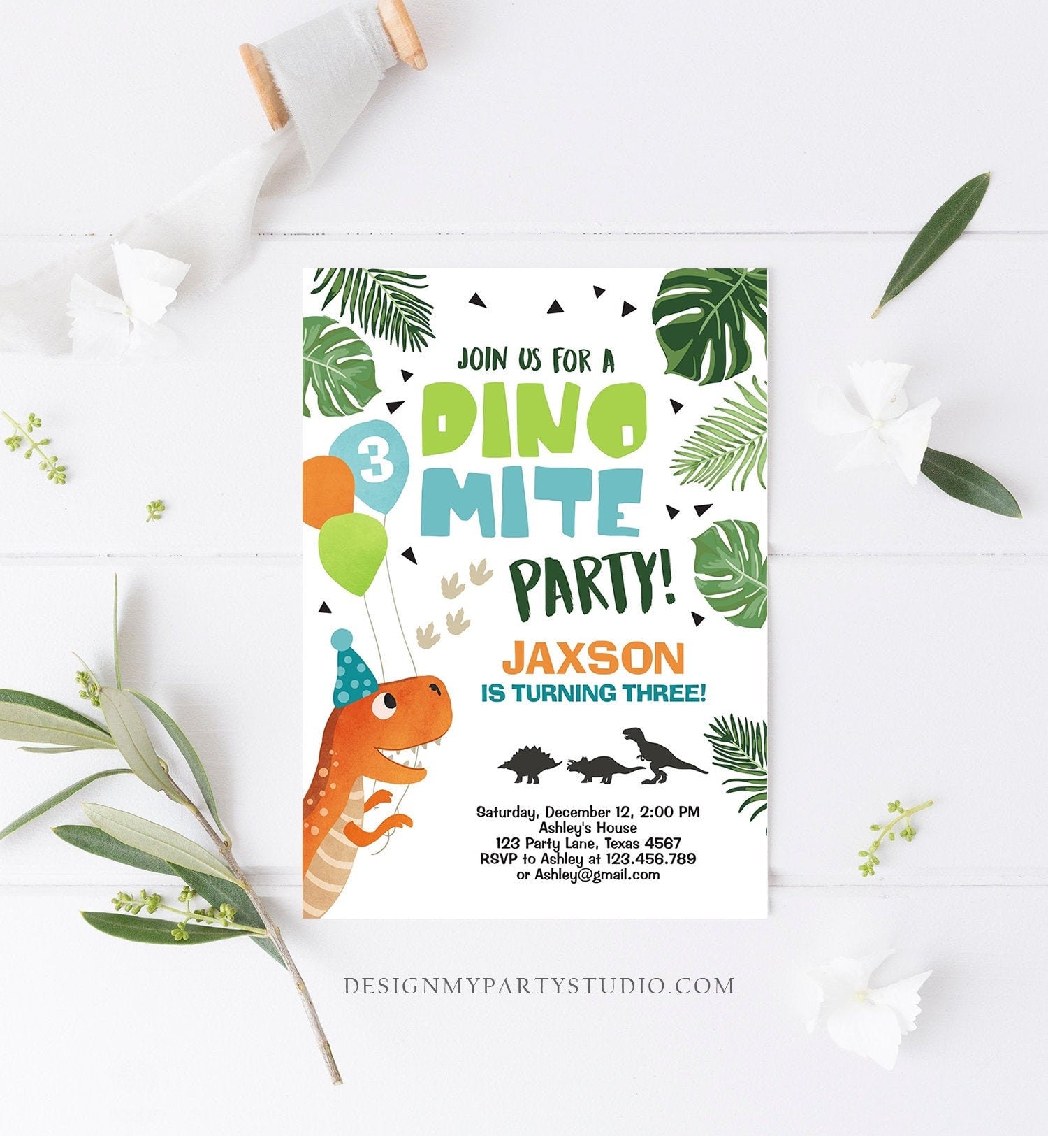 Editable Dinosaur Birthday Invitation Dino mite T-Rex Dig Party Prehistoric Boy Dino Fossil Digital Download Evite Template Printable 0074