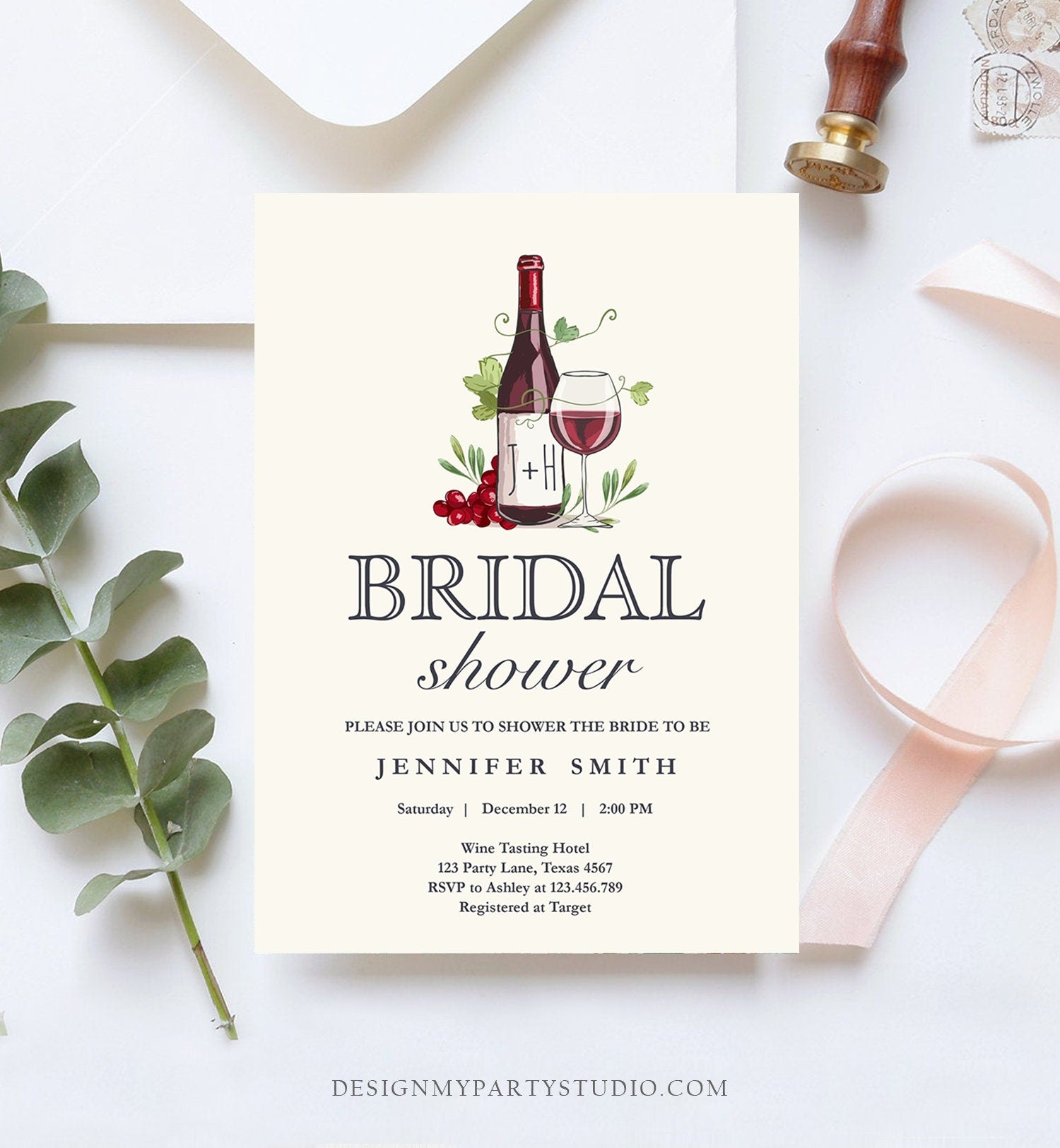 Editable Wine Bridal Shower Invitation Rustic Winery Cheers To Love Country Wine Tasting Couples Download Corjl Template Printable 0234