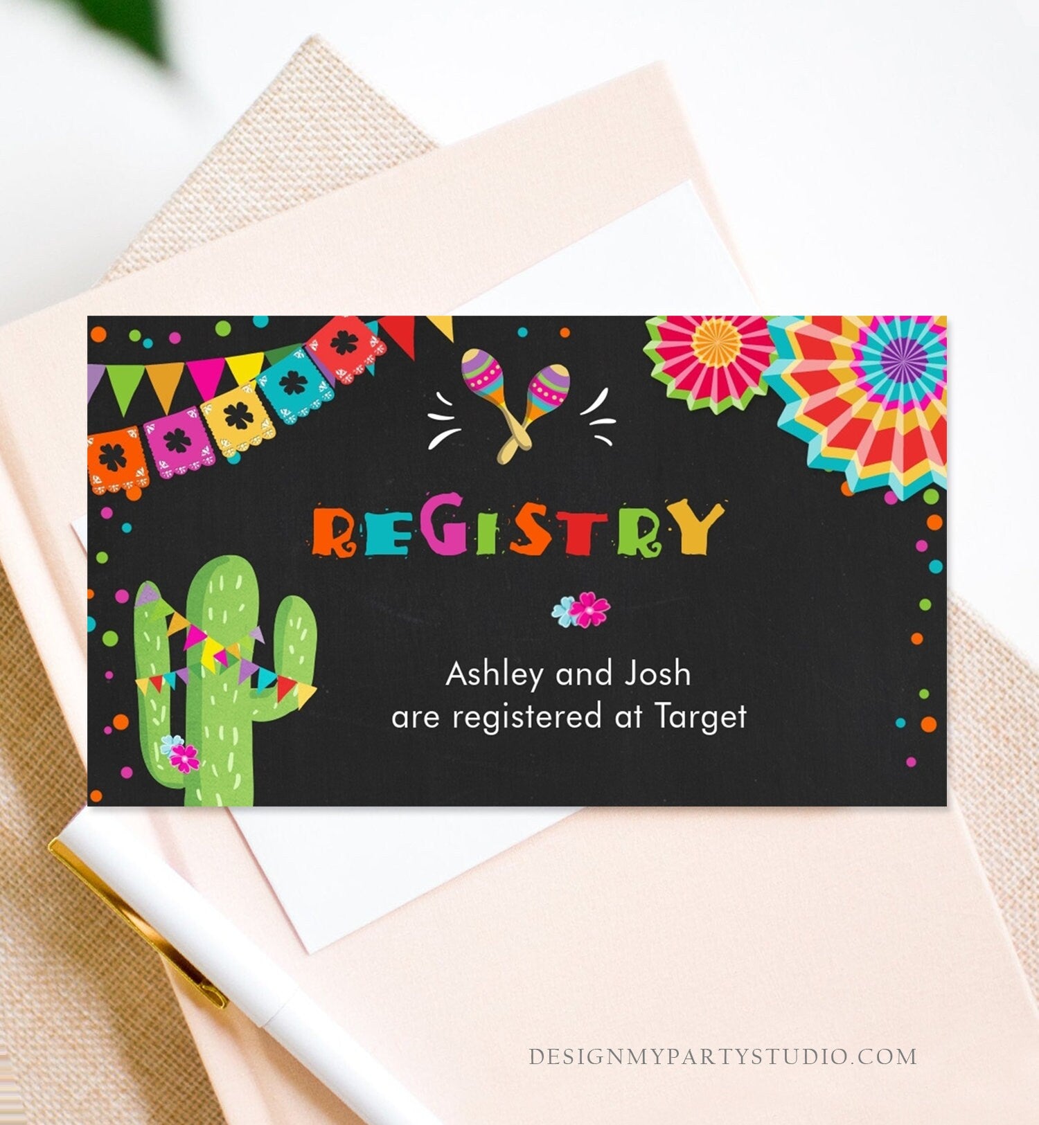 Editable Fiesta Insert Card Registry Card Enclosure Card Baby Bridal Shower Birthday Cactus Gift Card Mexican Succulent Corjl Template 0045