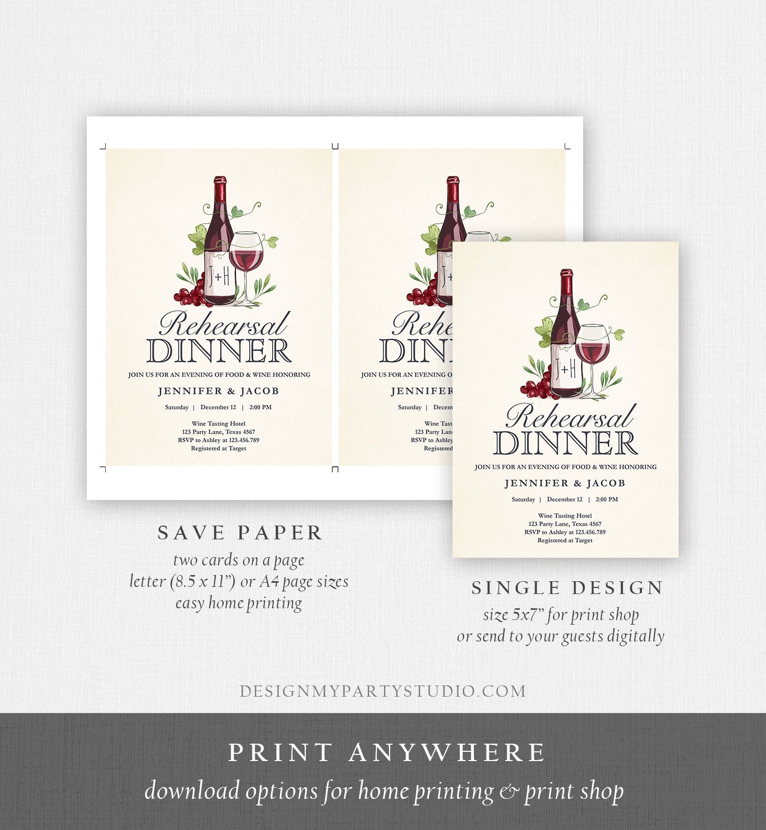 Editable Wine Tasting Rehearsal Dinner Invitation Rustic Winery Cheers To Love Country Couples Joined Bridal Shower Corjl Template 0234