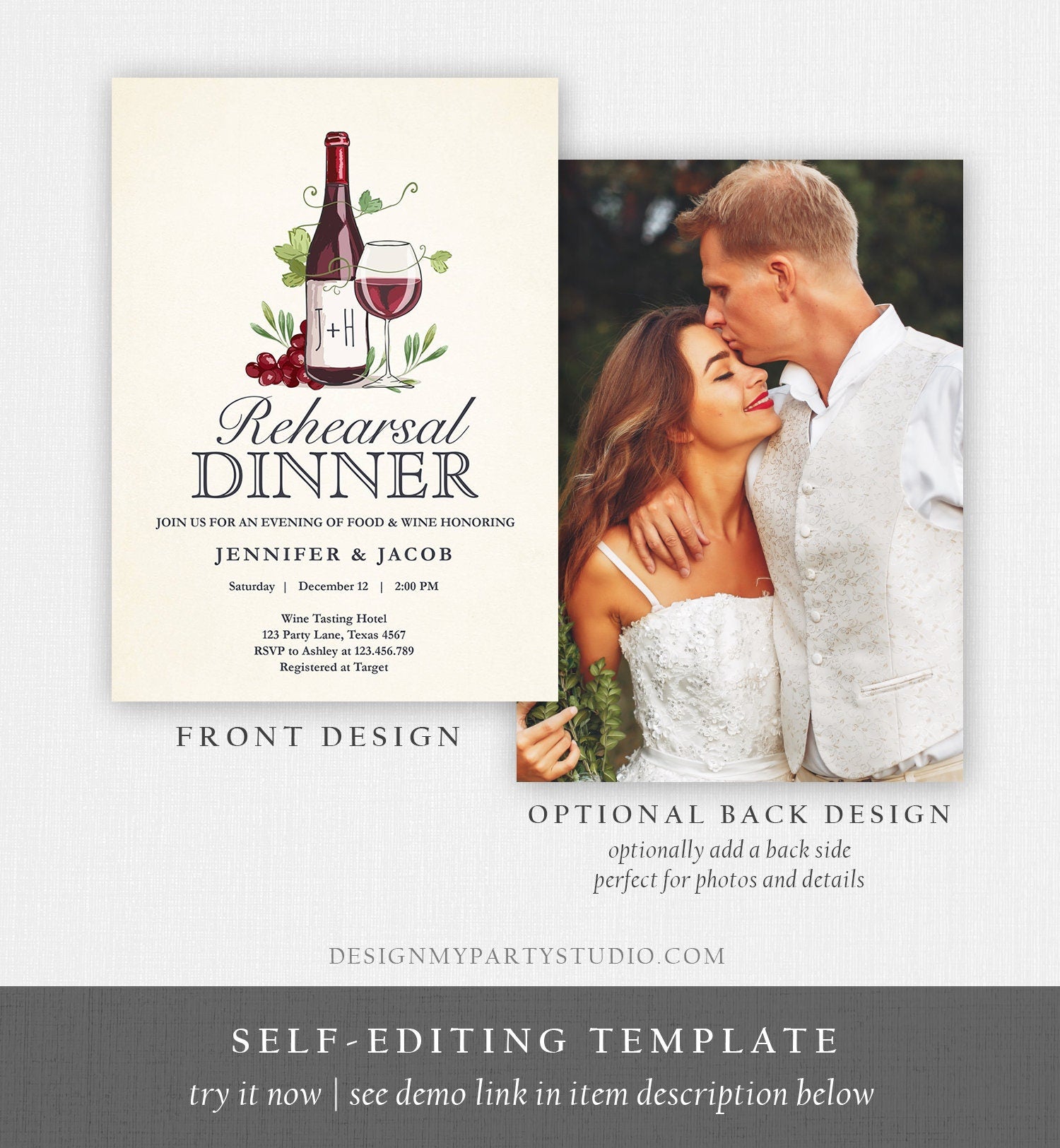 Editable Wine Tasting Rehearsal Dinner Invitation Rustic Winery Cheers To Love Country Couples Joined Bridal Shower Corjl Template 0234