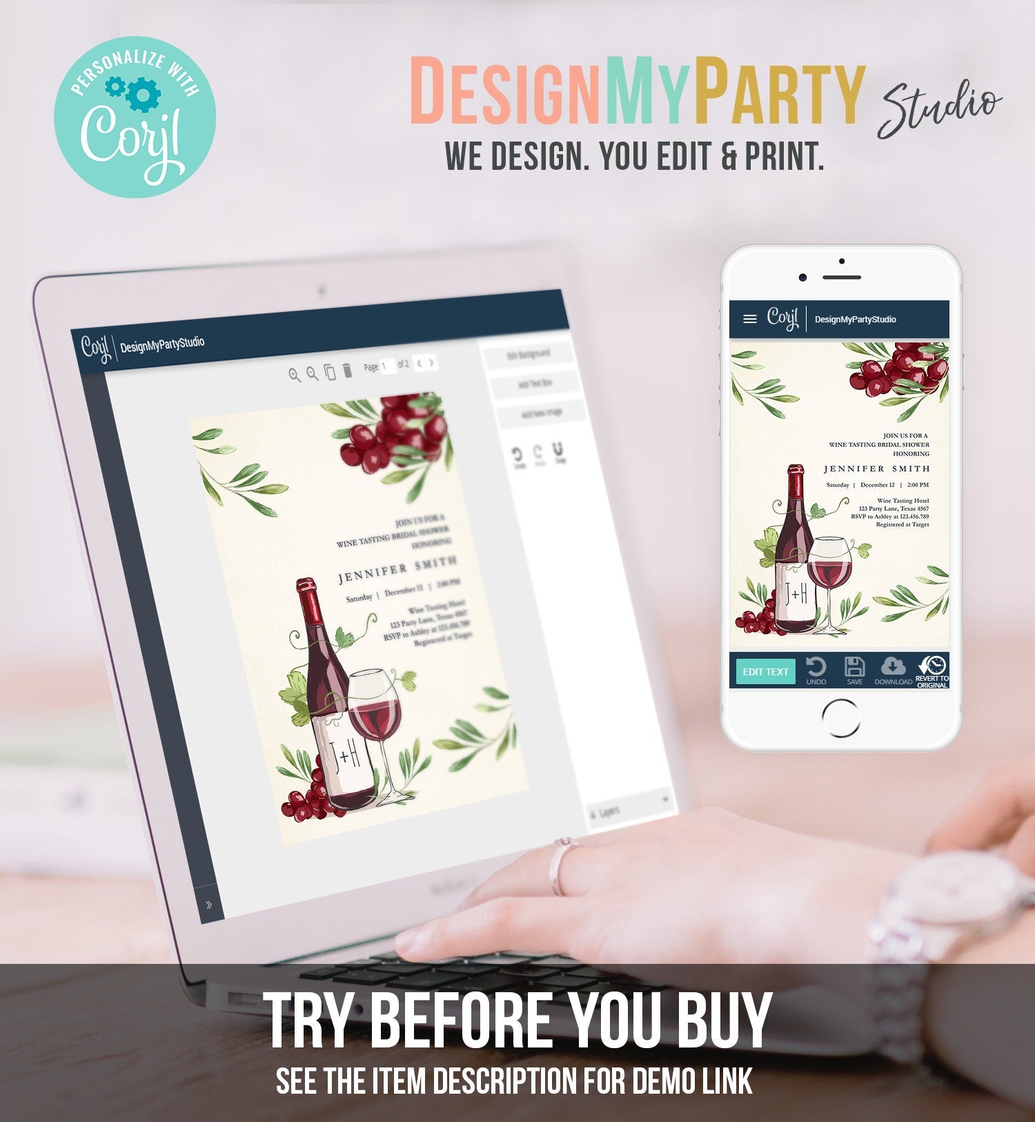 Editable Wine Bridal Shower Invitation Rustic Winery Cheers To Love Country Wine Tasting Couples Download Corjl Template Printable 0234