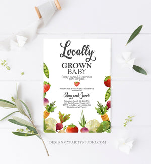 Editable Locally Grown Baby Shower Invitation Farmers Market Fruits and Veggies Vegetable Download Evite Corjl Template Printable 0144