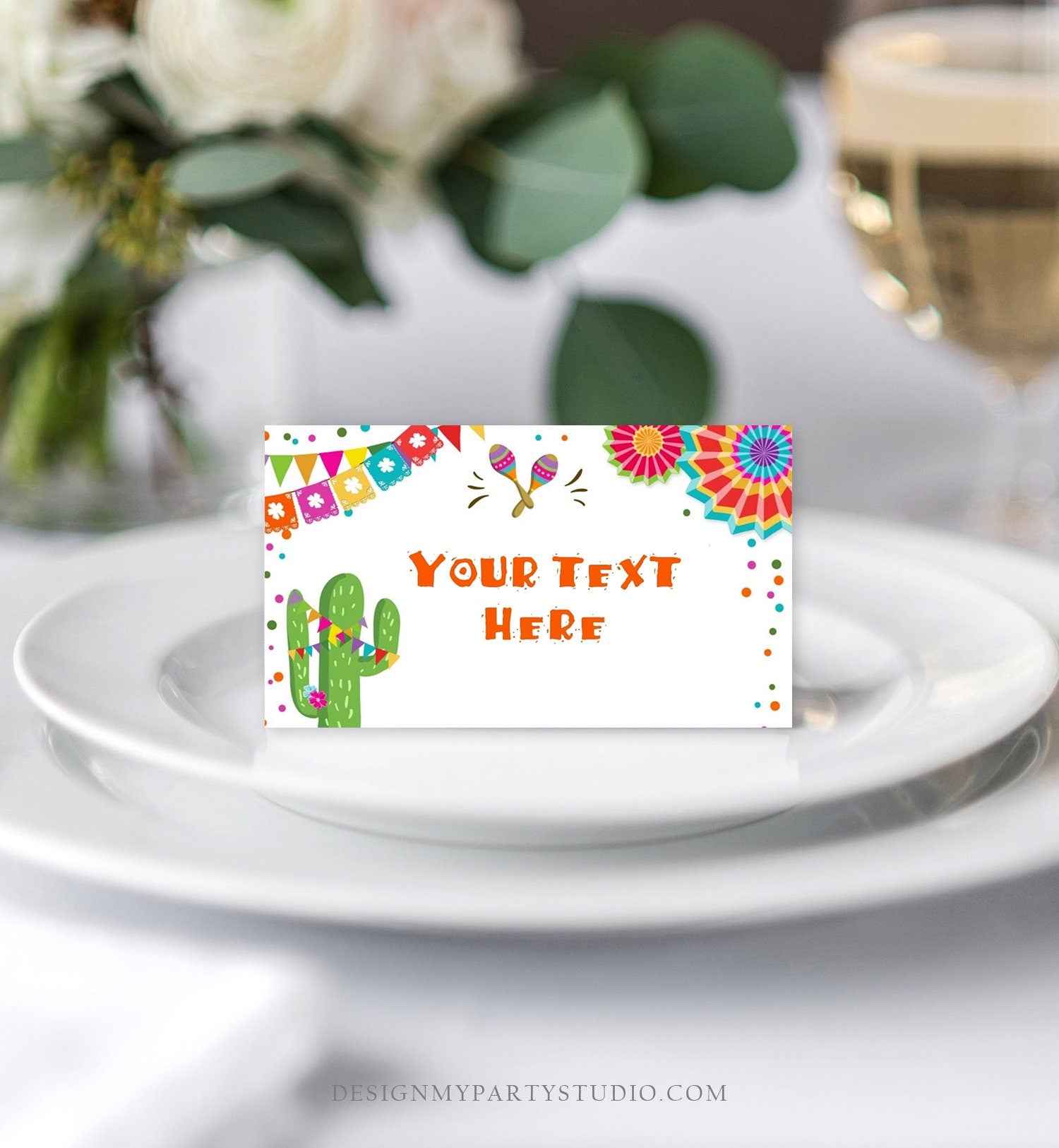 Editable Fiesta Cactus Food Labels Fiesta Party Place Card Tent Card Birthday Baby Shower Mexican Fiesta Confetti Decor Corjl Template 0045