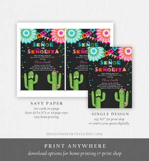 Editable Señor Or Señorita Gender Reveal Invitation Fiesta Boy or Girl Cactus Mexican Senor Senorita Blue Pink Confetti Corjl Template 0045