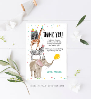 Editable Thank You Card Party Animals Thank you Note Wild Safari Animals Boy Jungle Zoo Download Printable Template Digital Corjl 0142