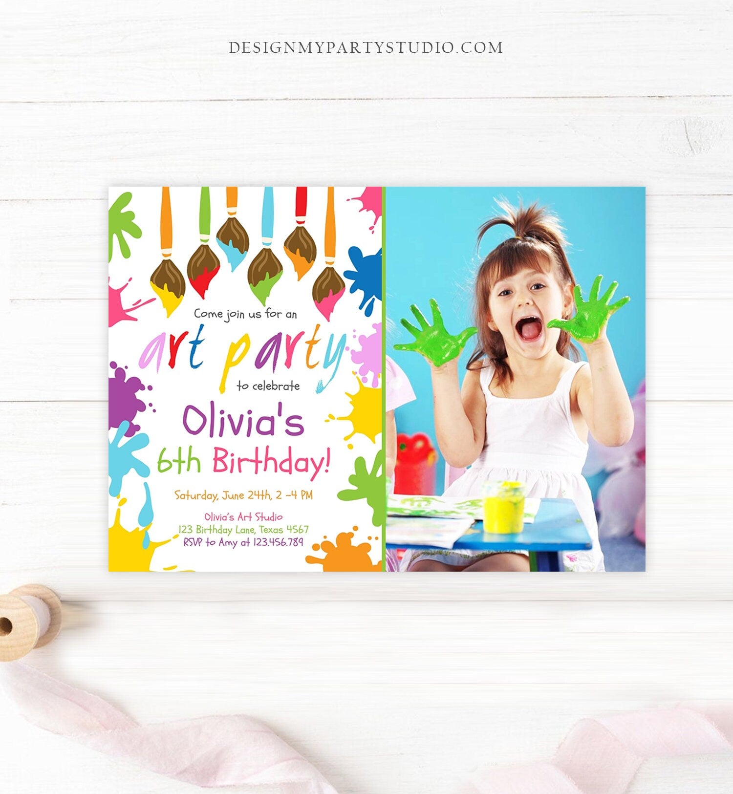 Editable Art Party Birthday Invitation Paint Party Artist Painting Invitation Arts & Crafts Digital Printable Invitation Template Corjl 0226