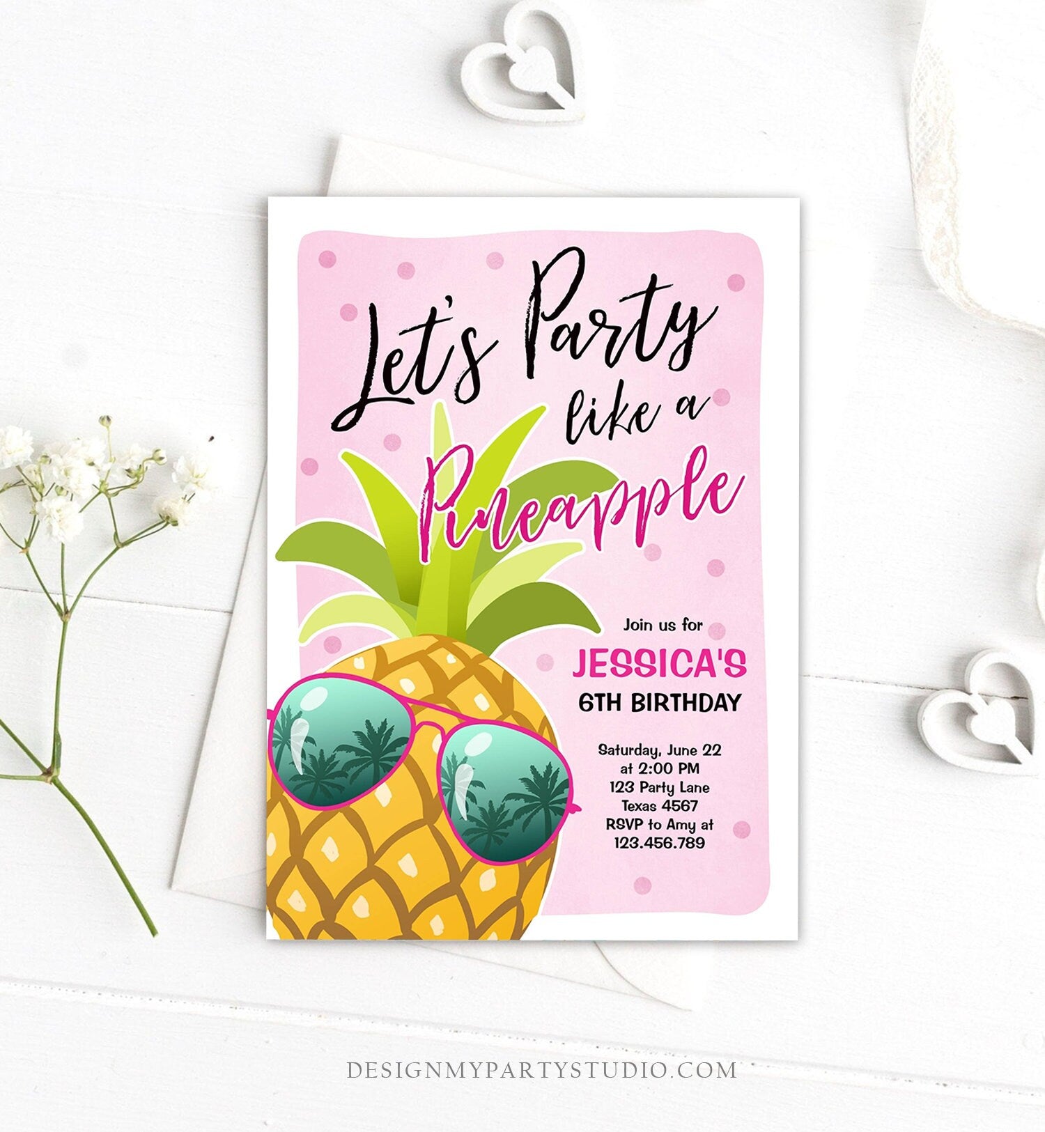 Editable Pineapple Birthday Invitation Lets Party Like a Pineapple Invite Tropical Party Aloha Girl Download Printable Template Corjl 0203