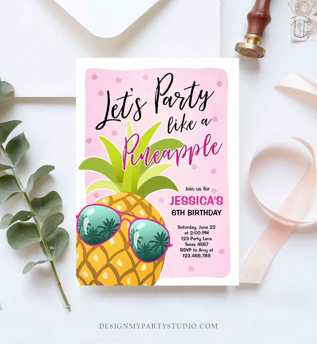 Editable Pineapple Birthday Invitation Lets Party Like a Pineapple Invite Tropical Party Aloha Girl Download Printable Template Corjl 0203