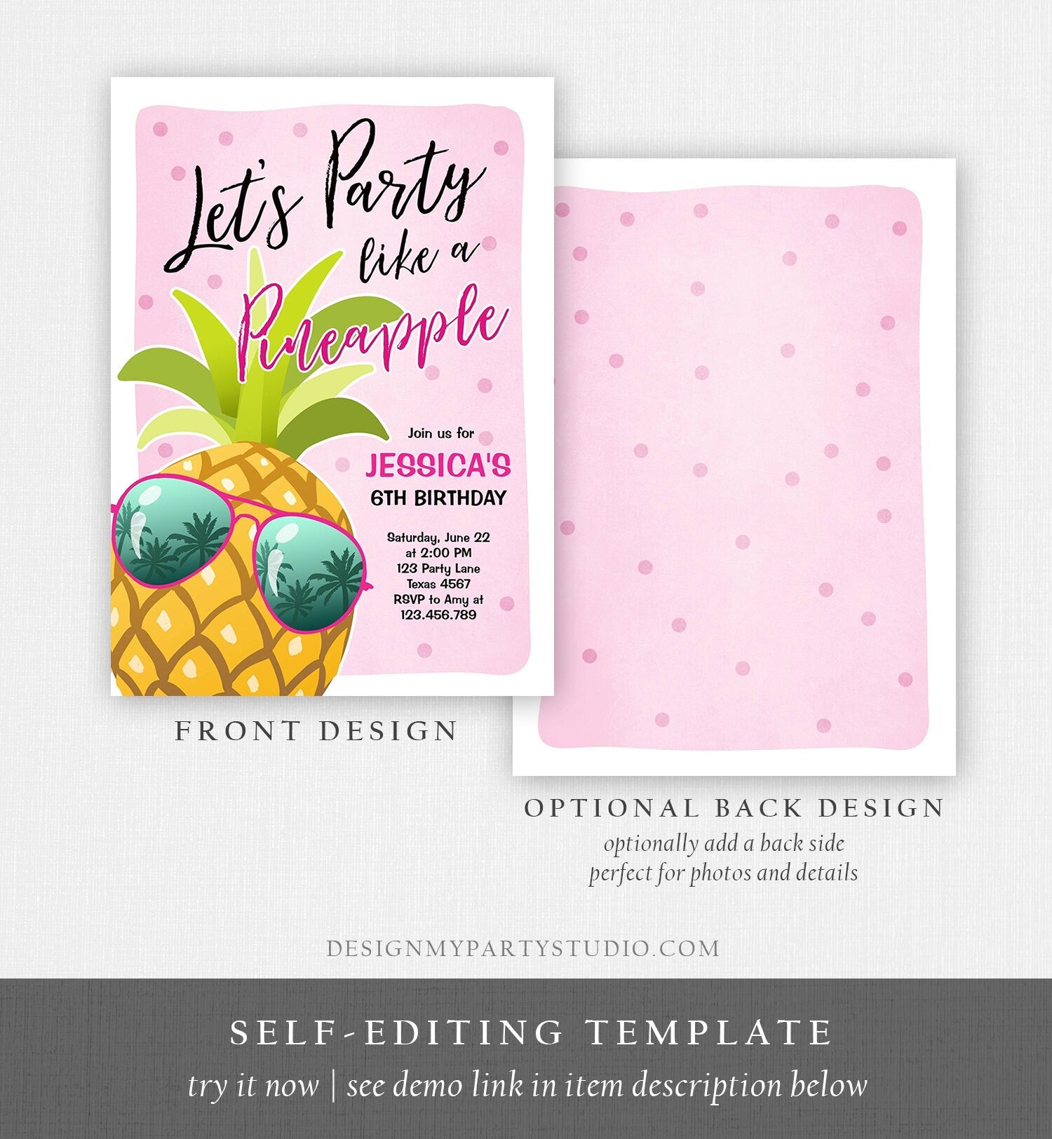 Editable Pineapple Birthday Invitation Lets Party Like a Pineapple Invite Tropical Party Aloha Girl Download Printable Template Corjl 0203