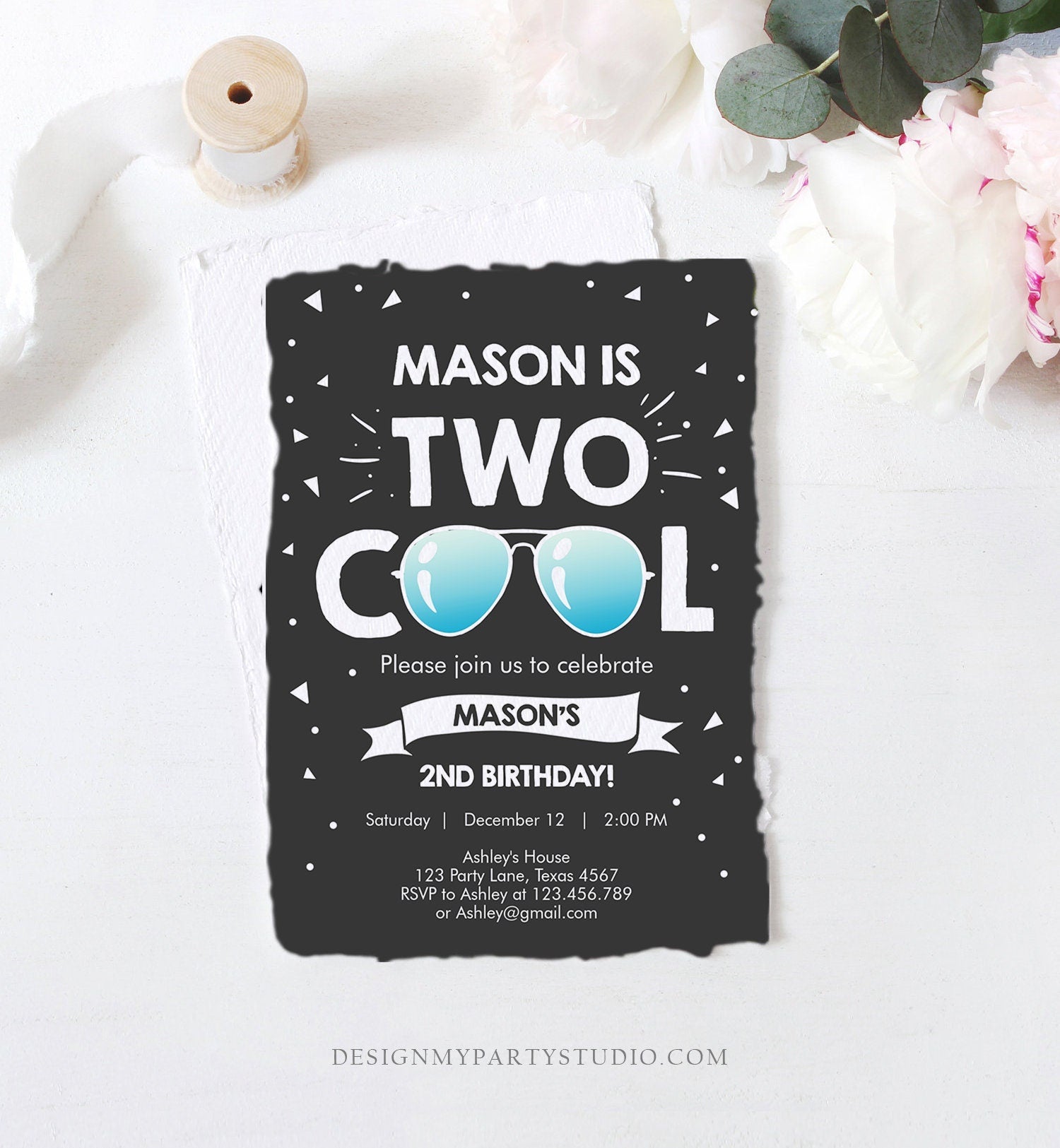 Editable Two Cool Birthday Invitation Boy Second Birthday Party 2nd I'm this Many I'm Two Cool Digital Download Template Printable 0136