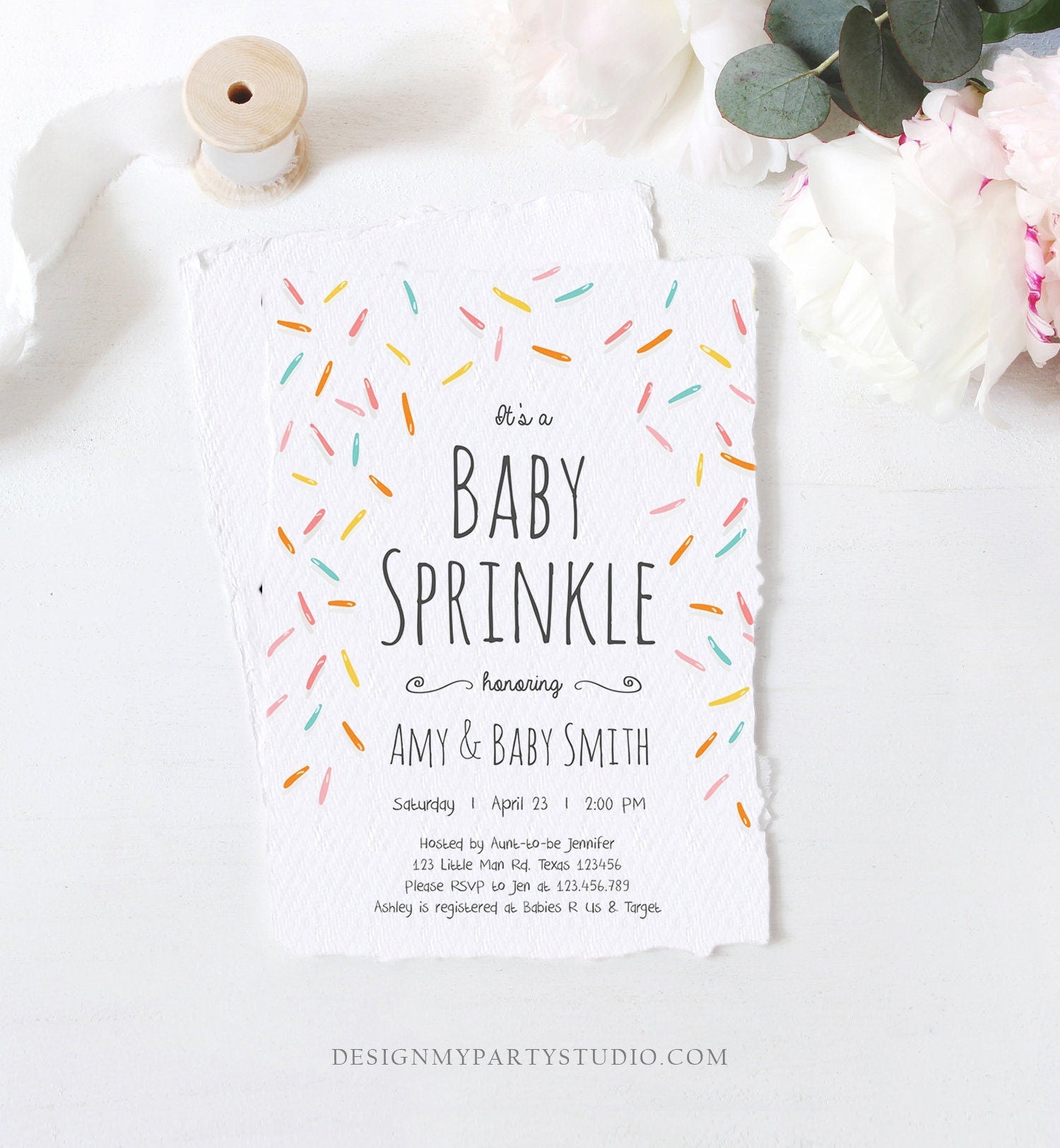 Editable Baby Sprinkle Shower Invitation Baby Shower Coed Shower Gender Neutral Confetti Sprinkles Digital Corjl Template Printable 0216