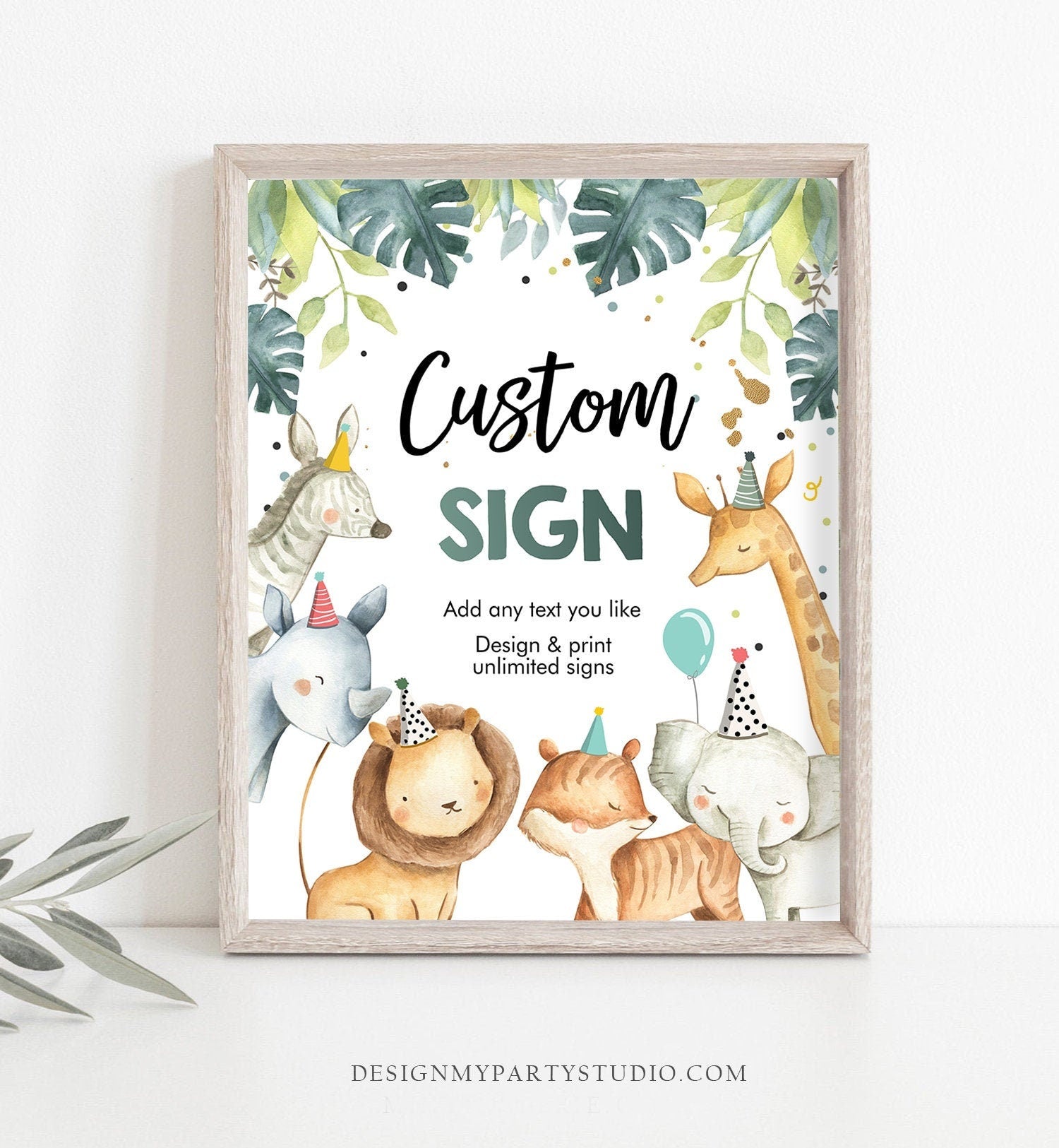 Editable Custom Sign Party Animals Sign Wild One Animals Decor Boy Safari Animals Table Sign Decoration 8x10 Download PRINTABLE Corjl 0163