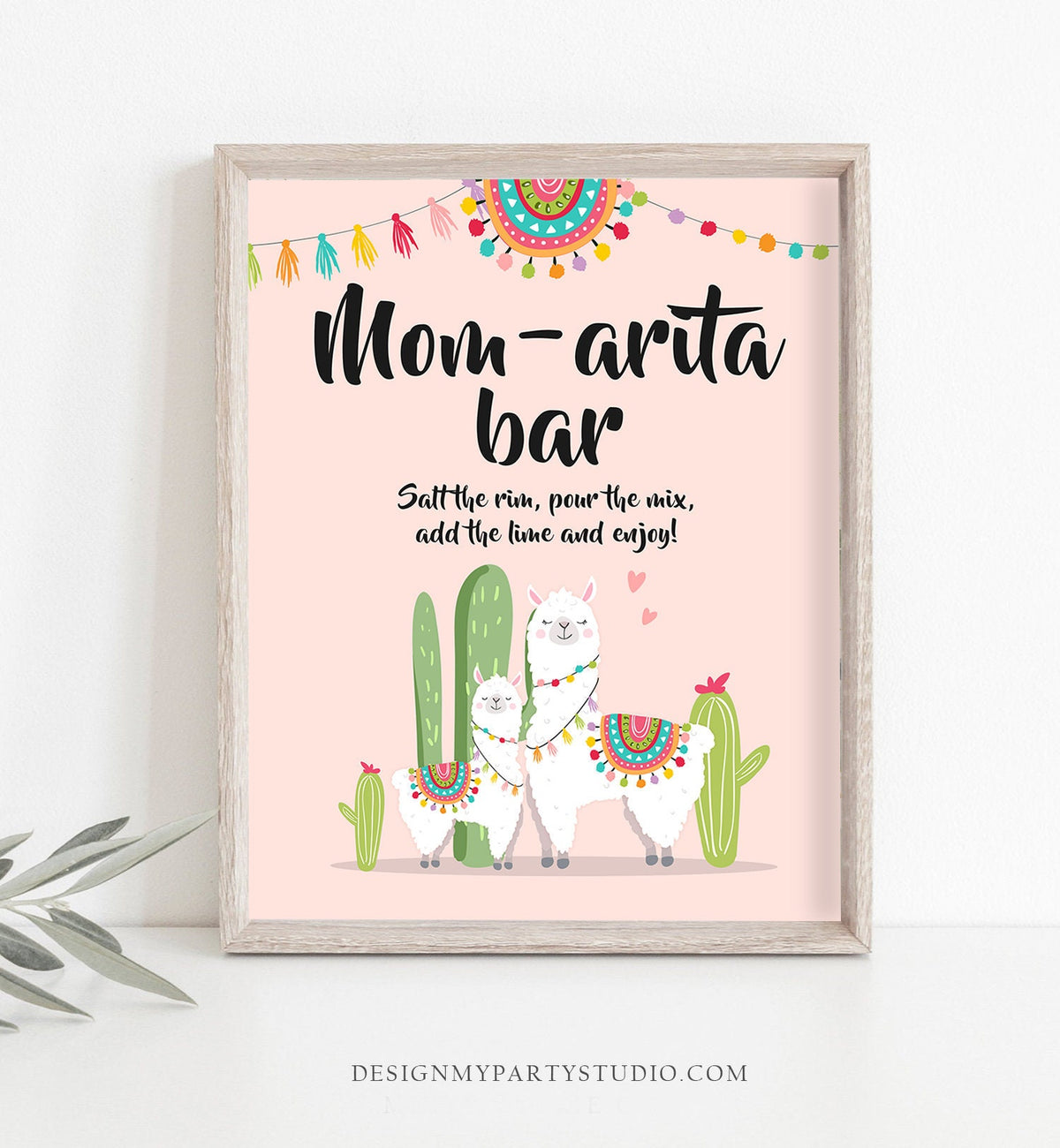 Mom-arita Bar Sign Llama Fiesta Margarita Mom-a-rita Baby Shower Couples Shower Pink Cactus Mexican Table Sign 8x10 Download Printable 0079