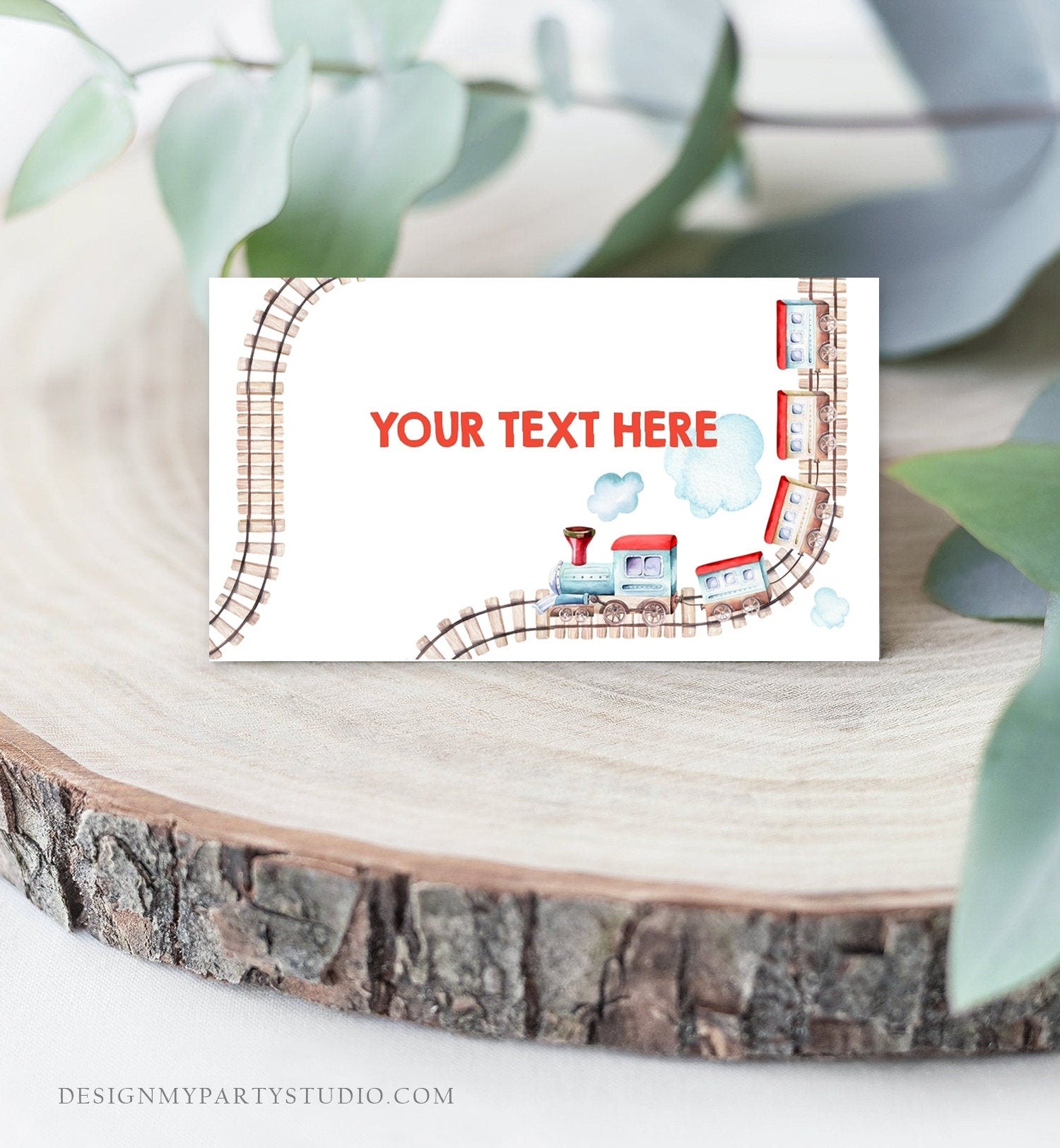 Editable Train Food Labels Train Place Card Tent Card Buffet Card Train Birthday Boy Red Blue Vintage Train Decor Chugga Corjl Template 0149