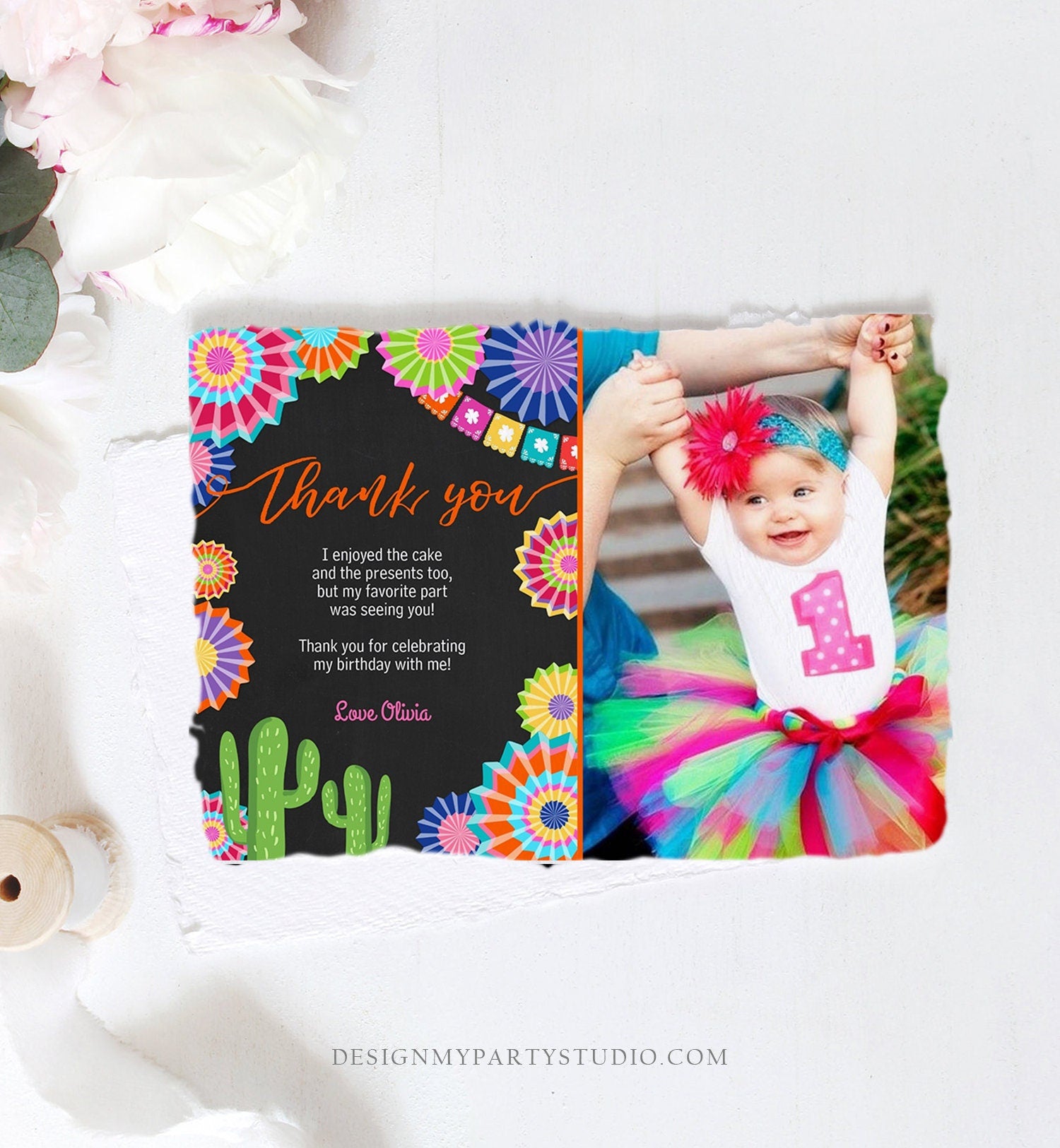 Editable Fiesta Birthday Thank You Card Insert Let's Fiesta Mexican Cactus Thank You Note Download Digital Corjl Template Printable 0236