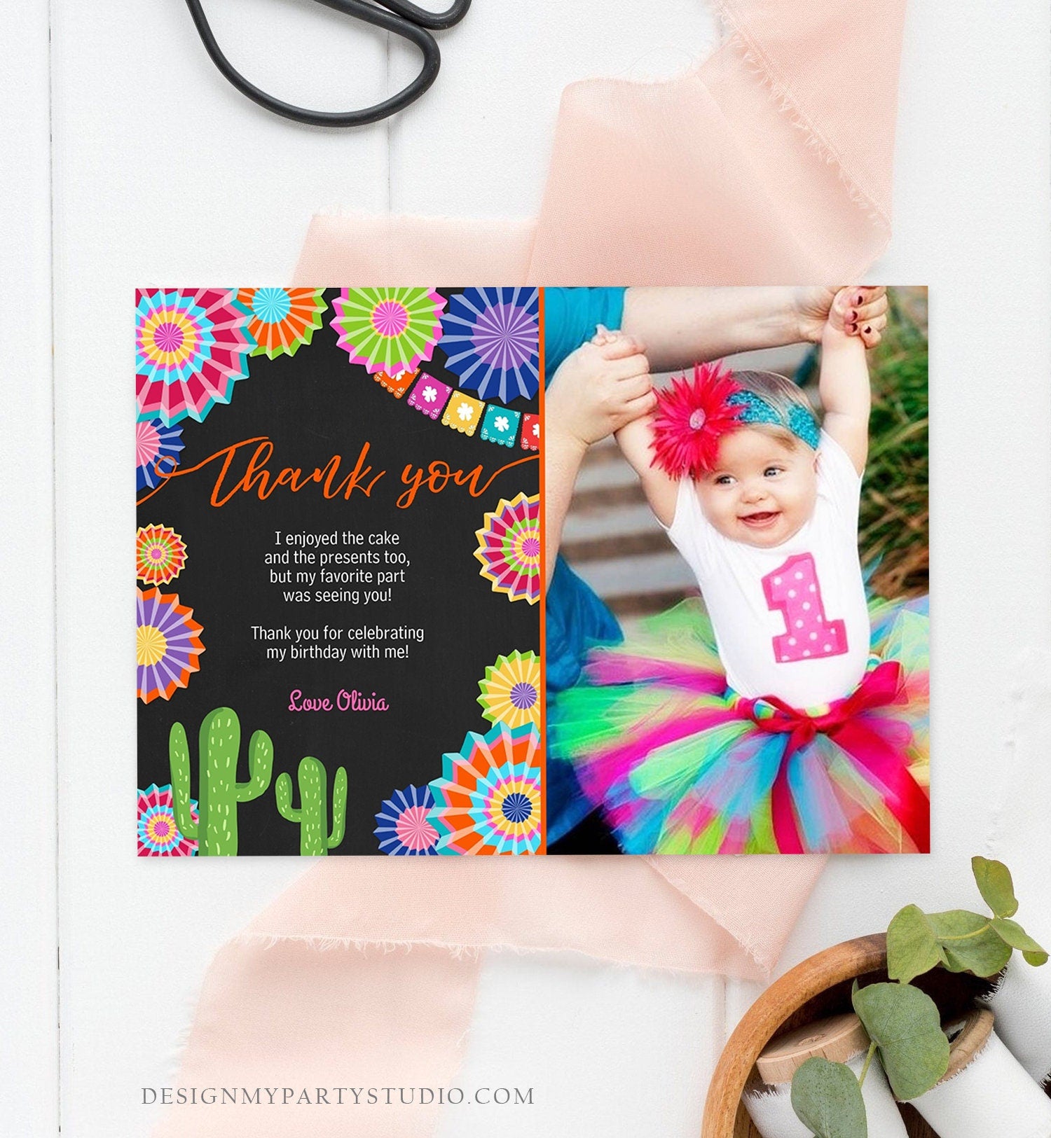 Editable Fiesta Birthday Thank You Card Insert Let's Fiesta Mexican Cactus Thank You Note Download Digital Corjl Template Printable 0236